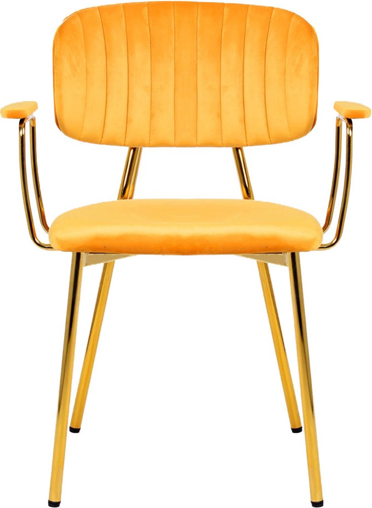 Kayoom Polsterstuhl »Stuhl Giselle 225 2er-Set, Gestell aus Edelstahl«, (Set), 2 St., mit Armlehnen, goldenes Gestell aus Edelstahl, Samtbezug, Ziernähte