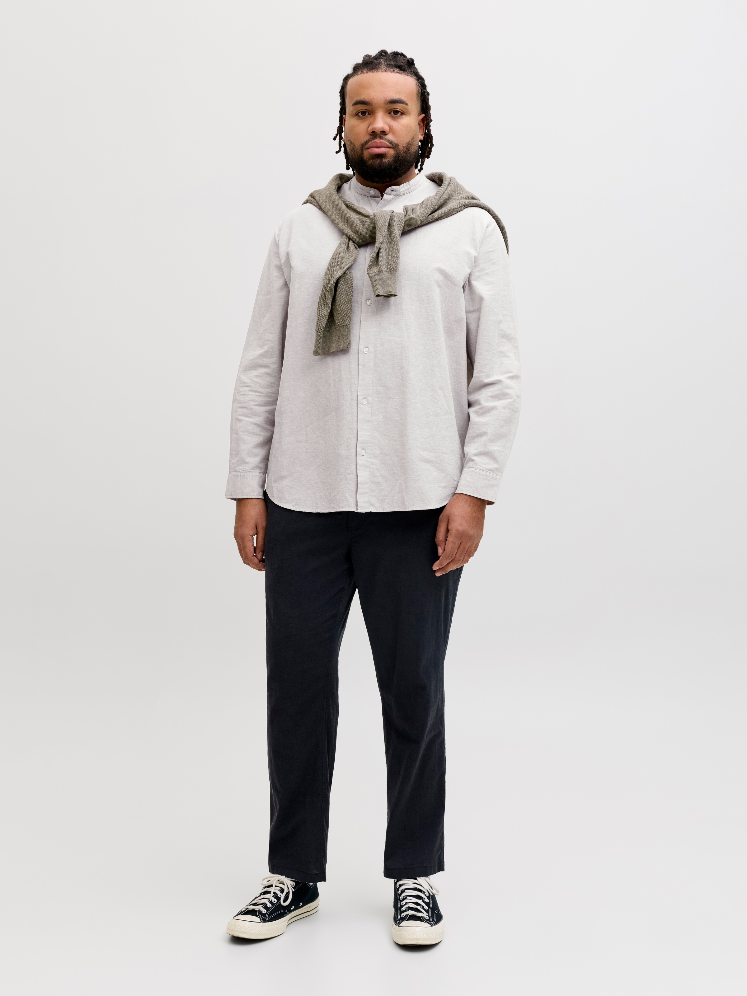 Jack & Jones PlusSize Langarmhemd »JJEBREEZE LINEN BLEND BAND SHIRT L PLS« mit Stehkragen