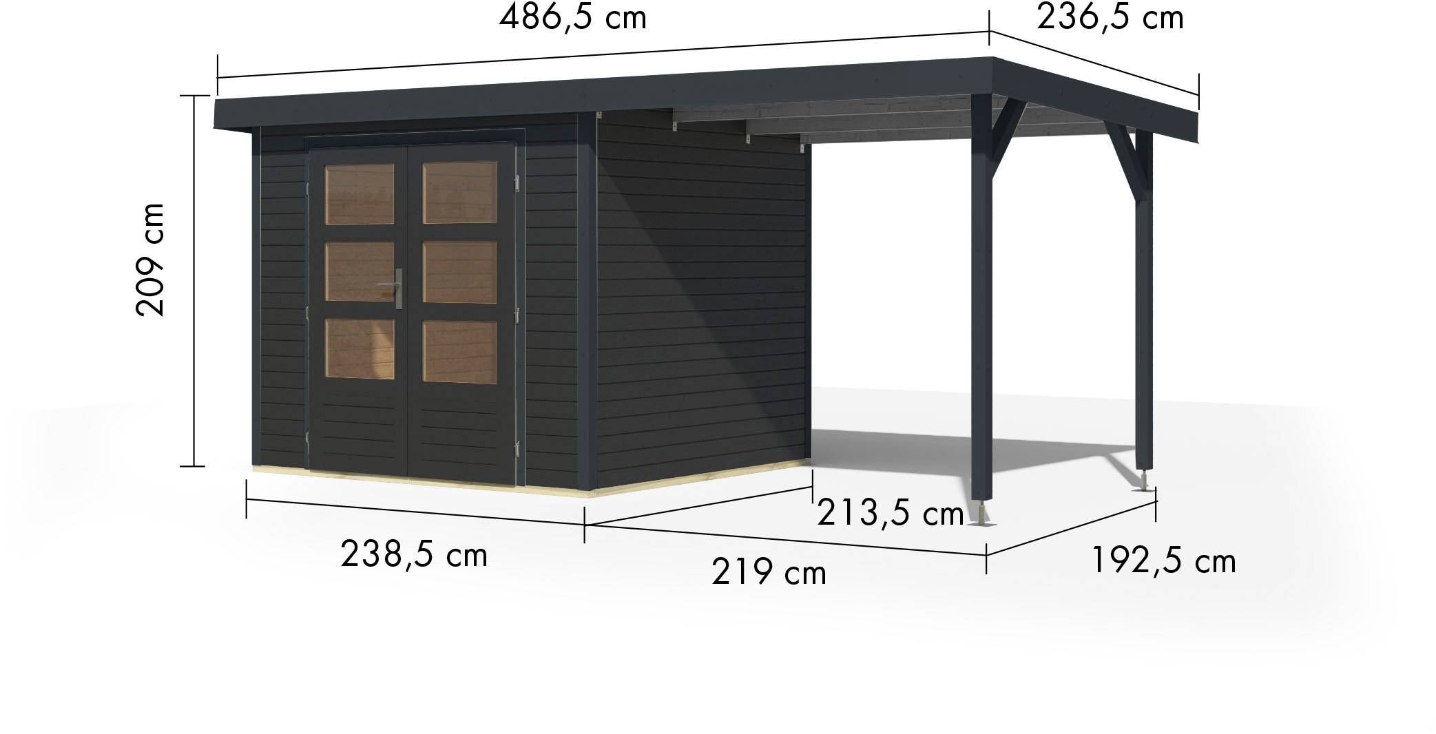 Karibu Gartenhaus »Jupiter 3«, in verschiedenen Farben, mit Anbaudach 2,35 m breit