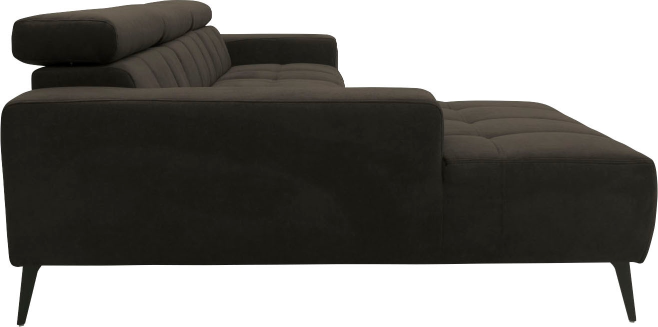 DOMO collection Ecksofa »Trento L-Form, mit Kufenfuß oder Einzelfuß«, wahlweise mit Kopfteilverstellung, Recamiere links/rechts bestellbar