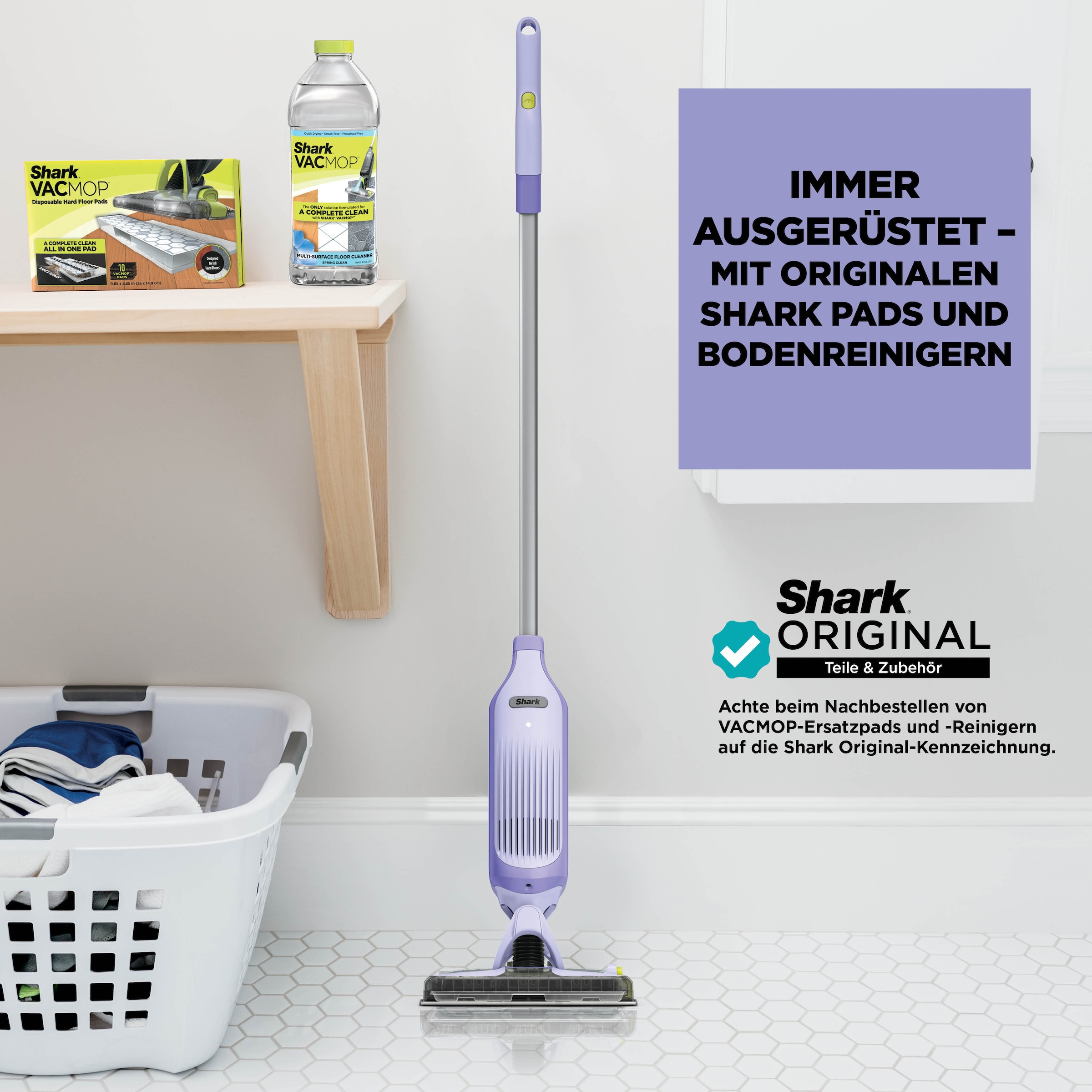Shark Nass-Trocken-Akkusauger »Shark VacMop 2-in-1 kabelloser Staubsauger/Sprühmopp VM200EUPL« VOLLSTÄNDIGE REINIGUNG MIT EINEM EINZIGEN EINWEGPAD, kabellos, leicht