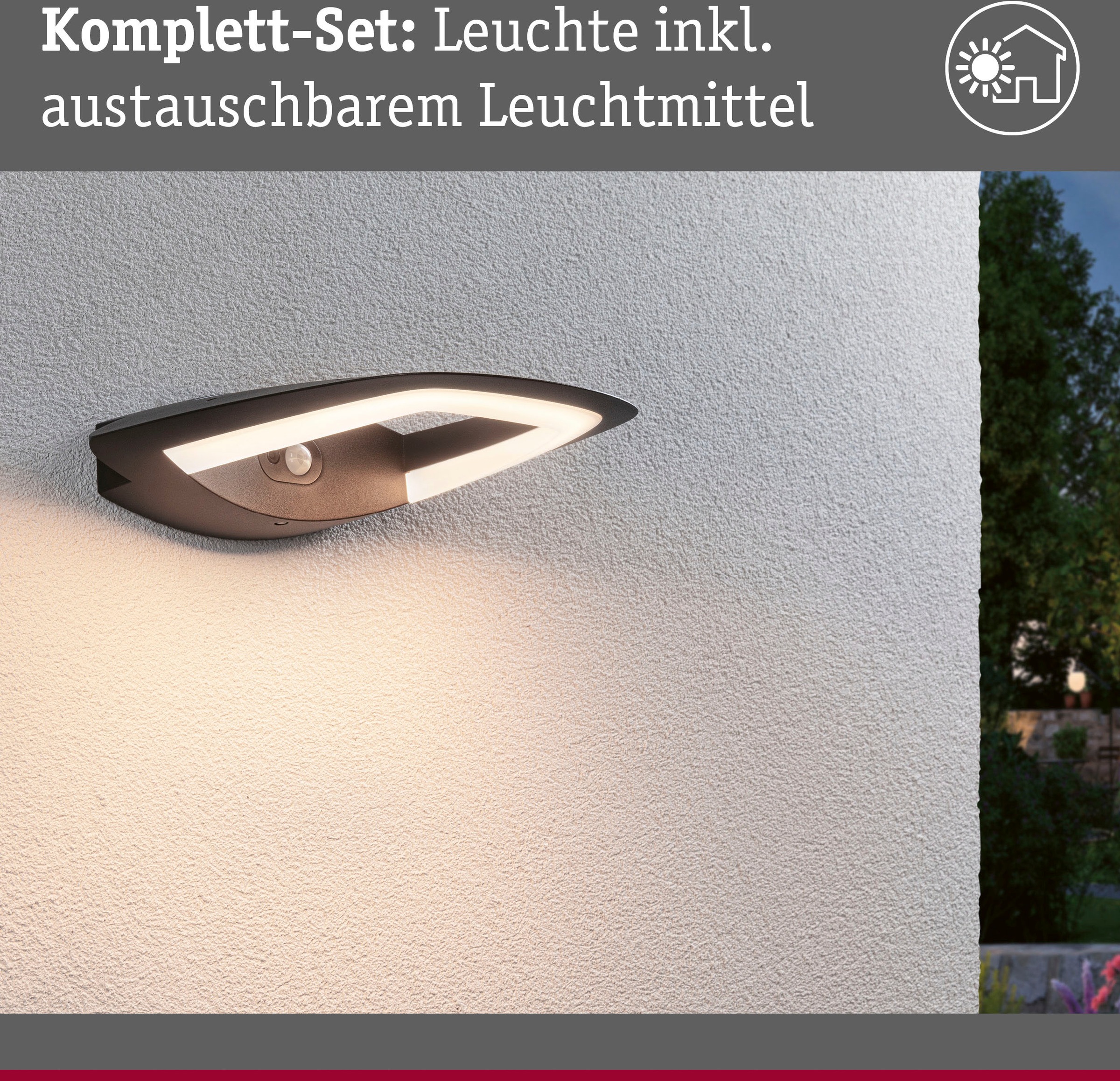 Paulmann LED Außen-Wandleuchte »Outdoor 230V Akena PIR anthrazit«, 1 flammig, PIR-Sensor, Bewegungsmelder