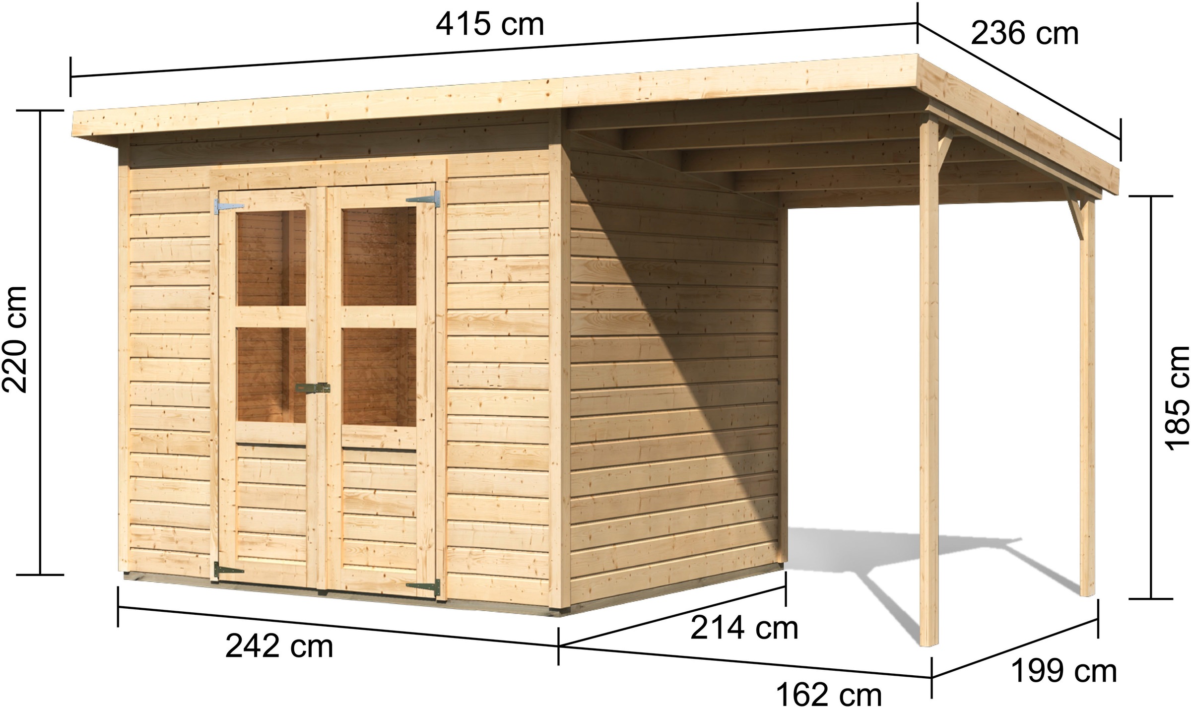 KONIFERA Gartenhaus »"Moordeich 5" SET naturbelassen mit Anbaudach«, aus hochwertiger nordischer Fichte