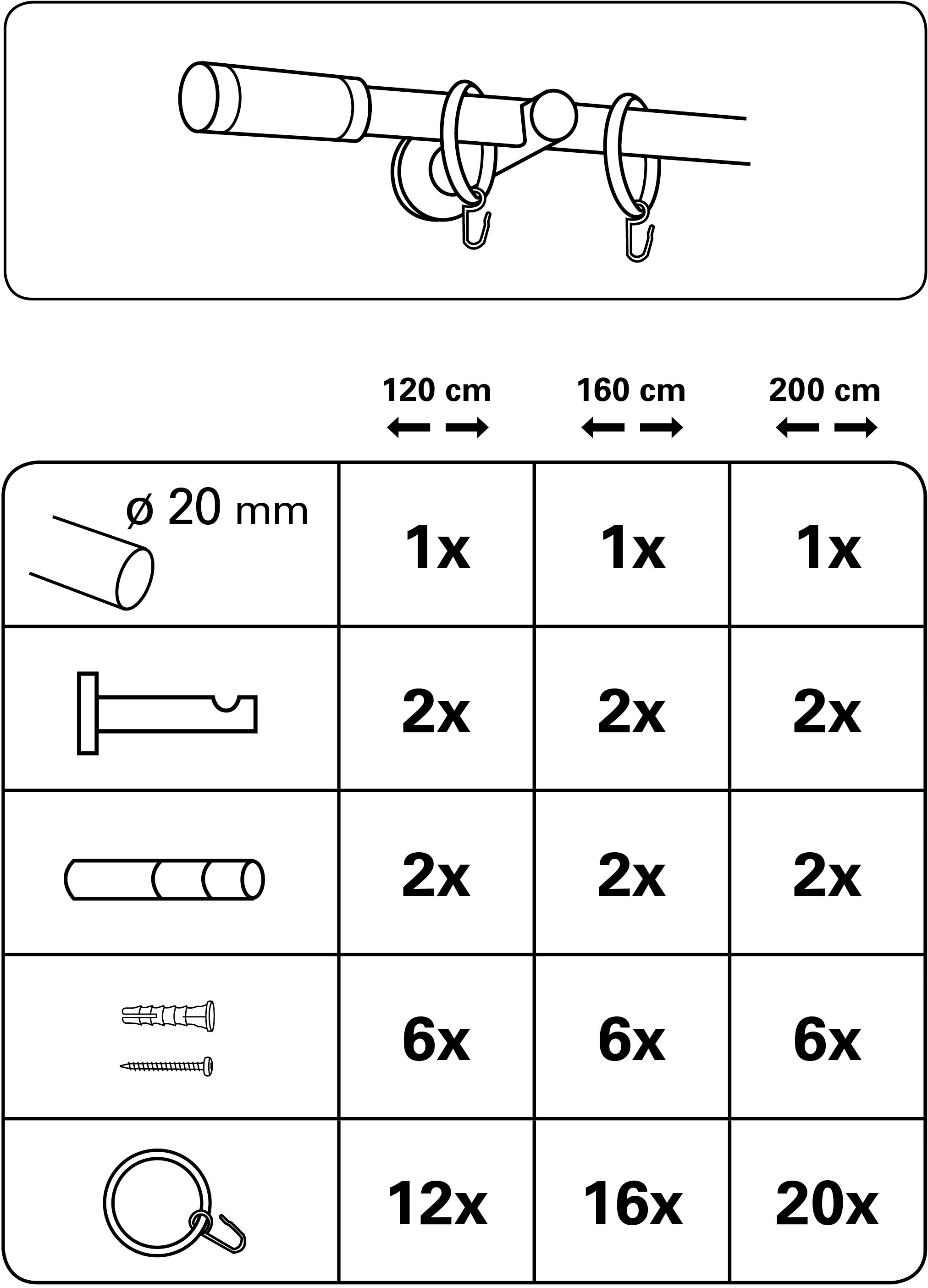 GARDINIA Gardinenstange »Set Metall«, 1 läufig-läufig, Fixmaß, 1-Lauf
