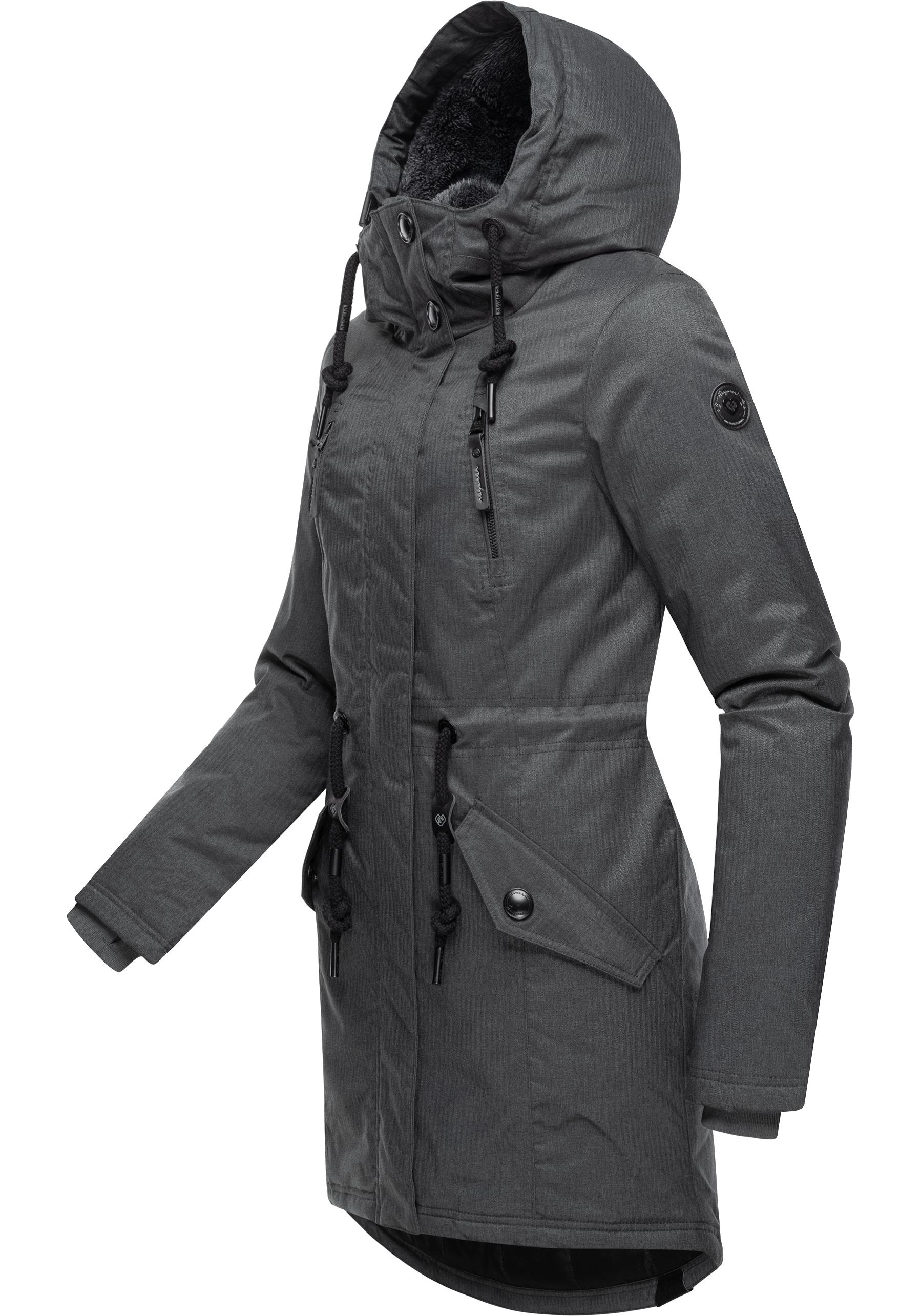 Ragwear Wintermantel "Elsie Melange", Wasserdichter Winterparka mit Kapuze und Teddyfleece