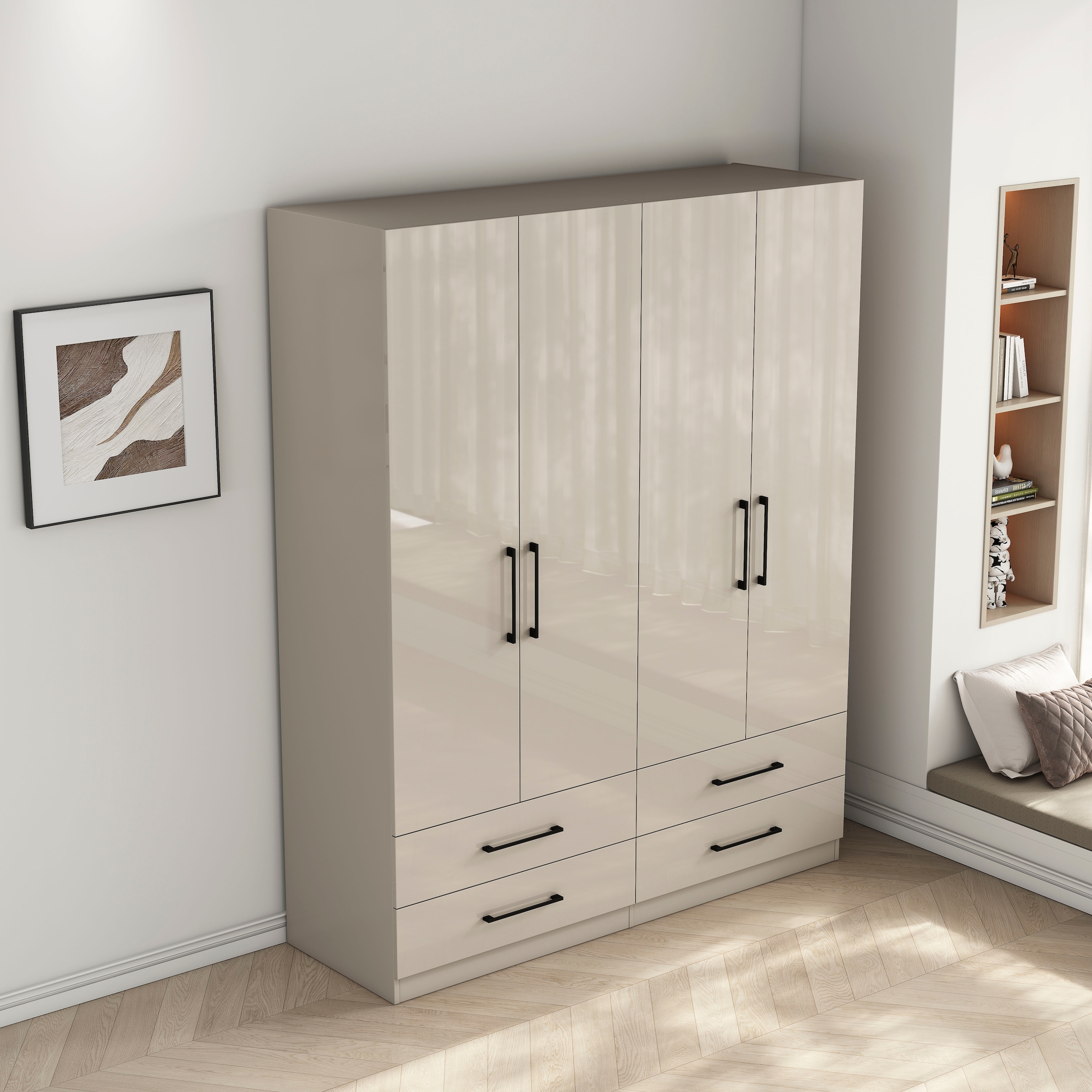 OTTO home Kleiderschrank »Sylt Schlafzimmerschrank Bestseller mit hochglänzenden Fronten« Drehtürenschrank mit 4 Schubladen und 4 Türen,  Schrank in Breite 160 mit viel Stauraum