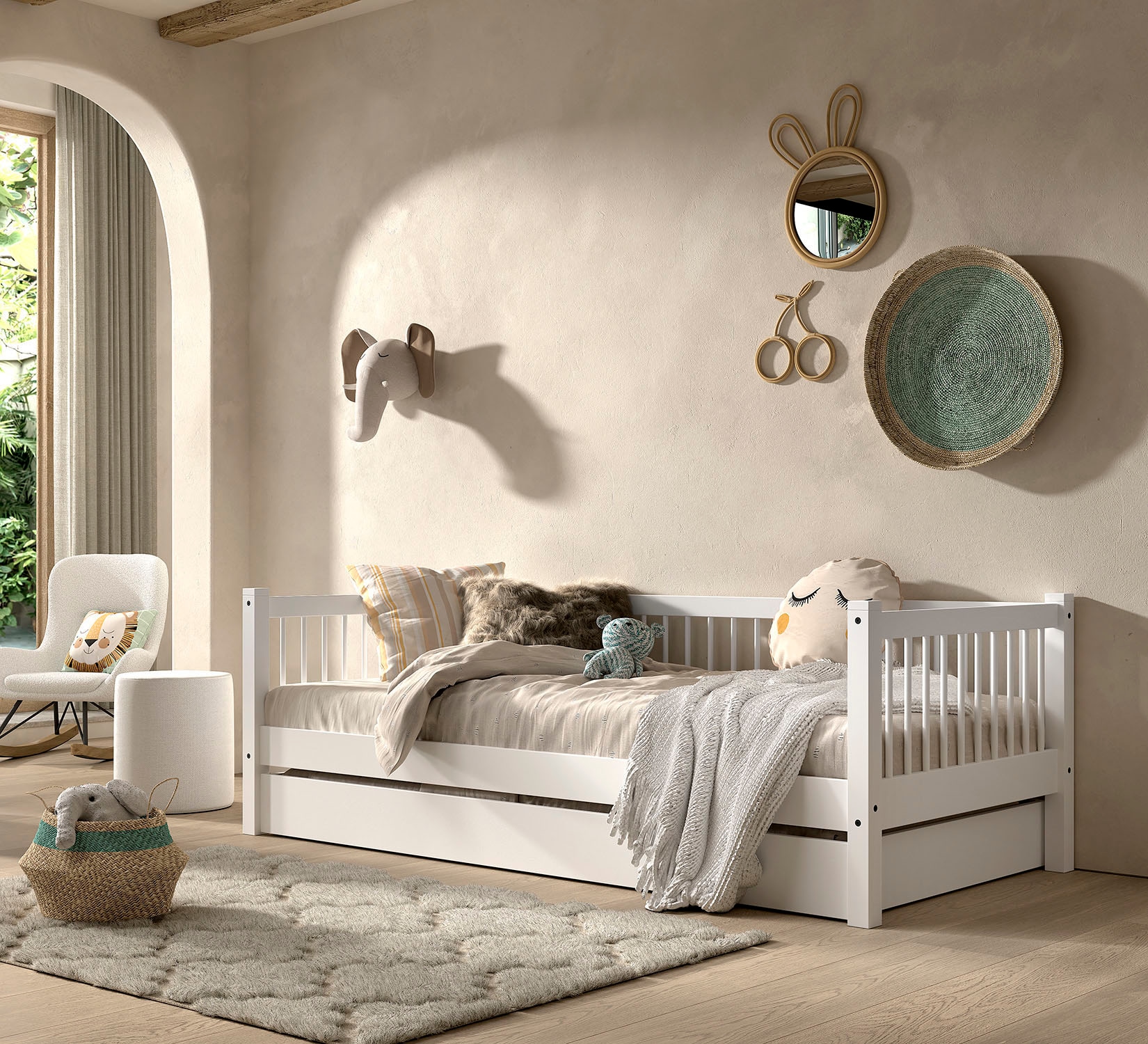 Vipack Einzelbett Made in Europe, mit LF 90x200 cm, wahlweise mit o. ohne Bettschublade, Buche weiß
