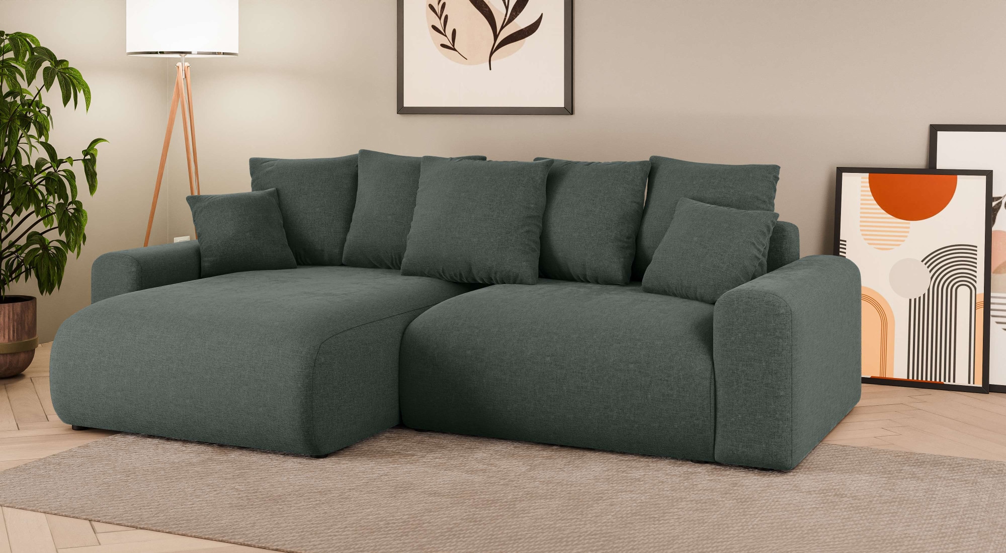 Home affaire Ecksofa »LAKESIDE klein mit Bettfunktion und Bettkasten, B/T/H 235/142/84 cm«, L-Form, Recamiere beidseitig montierbar, mit Wellenunterfederung