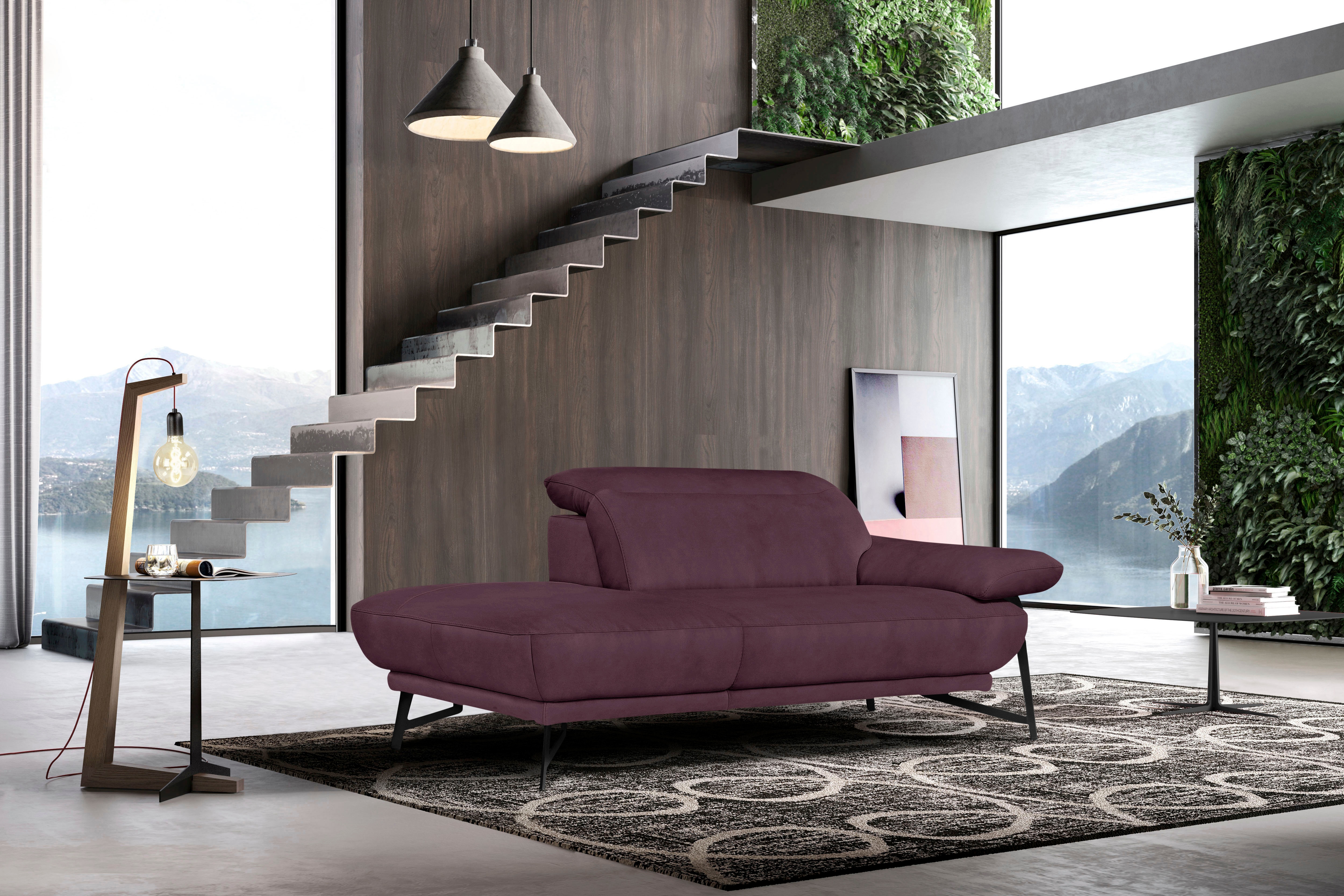 Egoitaliano Ottomane "Anais, erstklassiges Designsofa, Breite 179 cm, Fußfarbe schattengrau" Kopfteil verstellbar, Luxus-Microfaser, plum