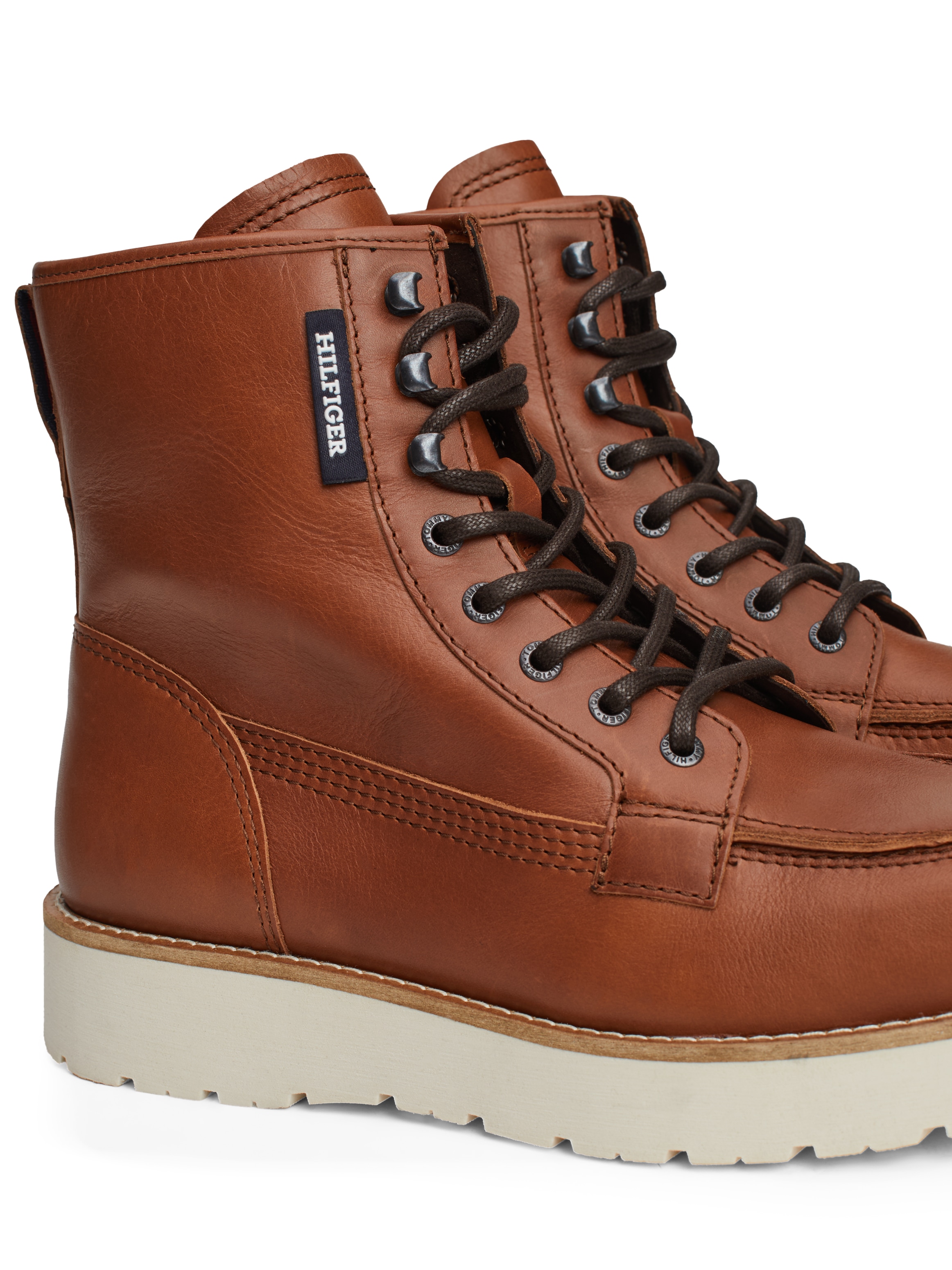 Tommy Hilfiger Schnürboots »TH AMERICAN PREM CHECK LTH BOOT«, Plateau, Herbstmode, Schnürstiefelette mit Label