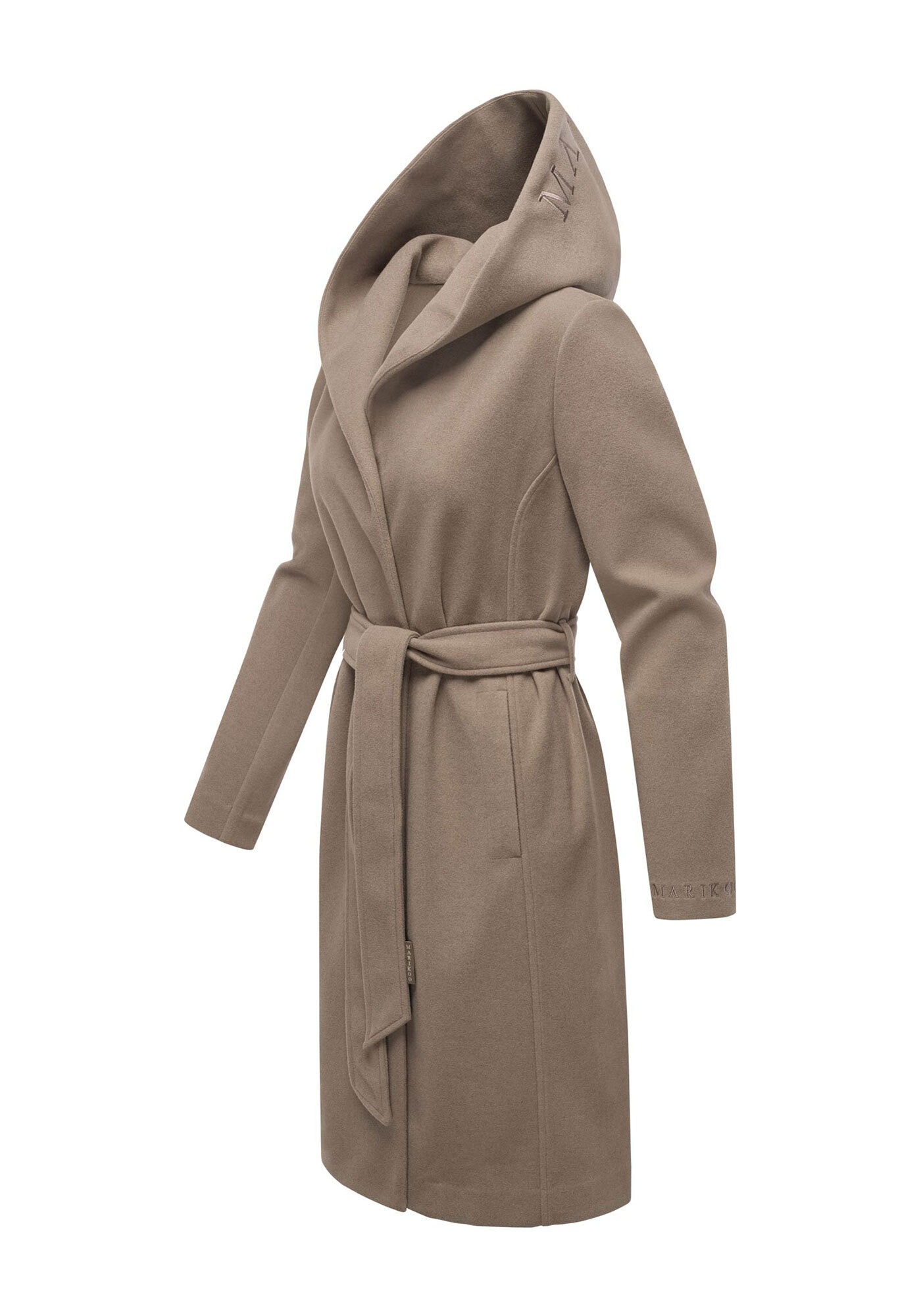Marikoo Kurzmantel »Kailii«, Eleganter Wickel Mantel mit Taillengürtel und Oversized Hood Kapuze