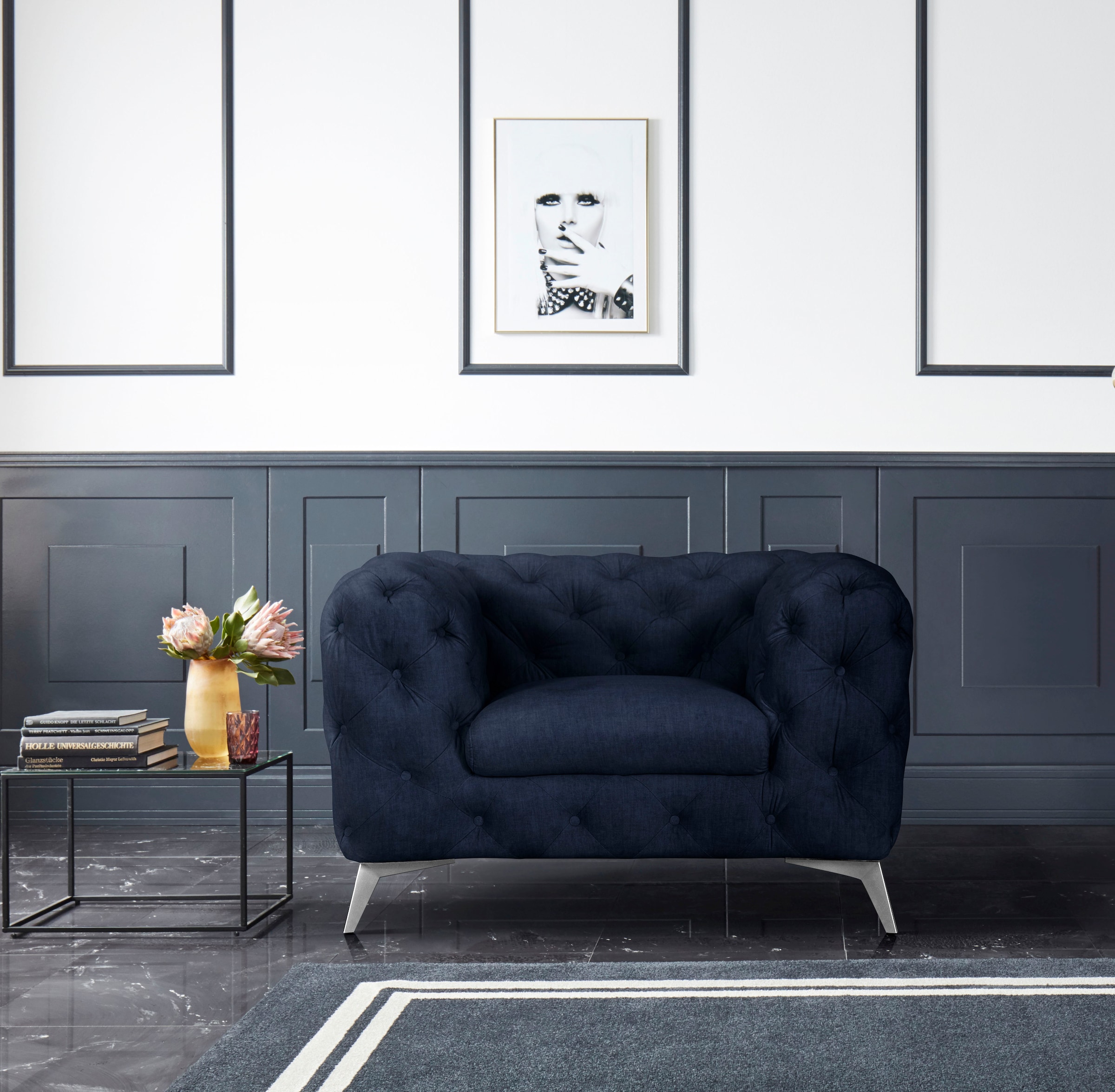 Leonique Chesterfield-Sessel »Glynis Sessel«, aufwändige Knopfheftung, moderne Chesterfield Optik, Fußfarbe wählbar