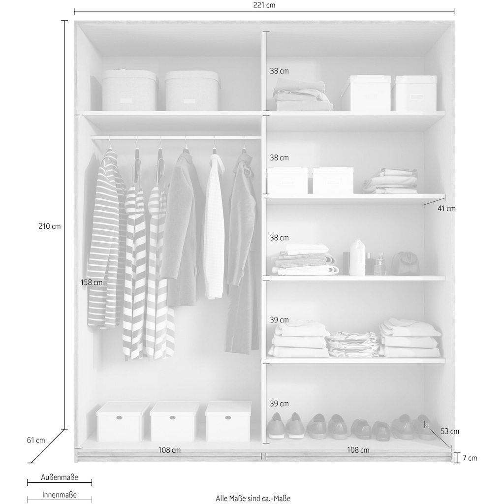 Helvetia Schwebetürenschrank Beta, mit Spiegelelement, inkl. 1 Kleiderstange und 5 Einlegeböden