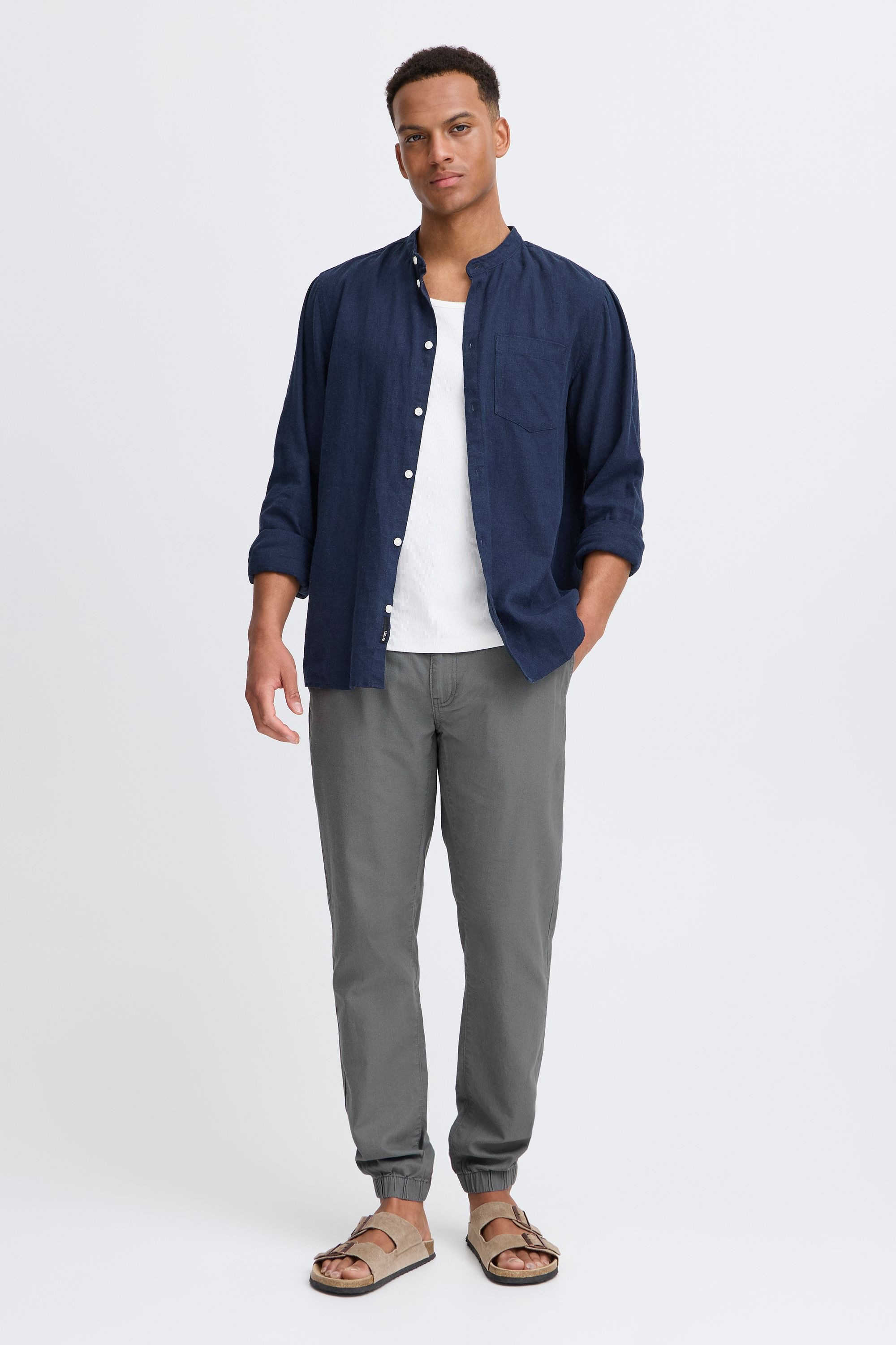 Leinenhose BLEND "BHLennik", Herren, Gr. XL, US-Größen, granite, 55% Leinen, 45% Baumwolle, unifarben, regular fit lang, Hosen, Lange Chinohose mit Kordeln 5