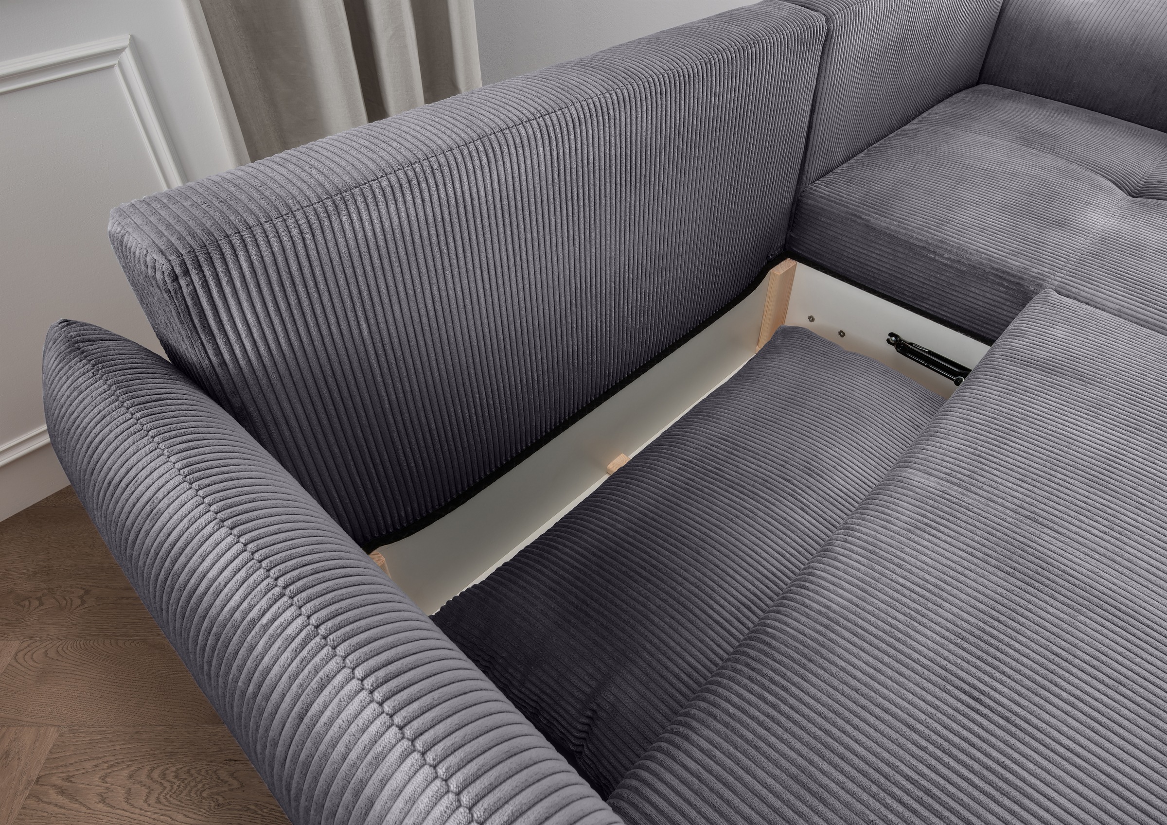 INOSIGN Ecksofa »Mara, L-Form, aktueller Cord Bezug und tolle Farben, schmale Armlehnen«, whlw. mit Bettfunktion,Recamiere links/rechts montierbar, Breite 238cm