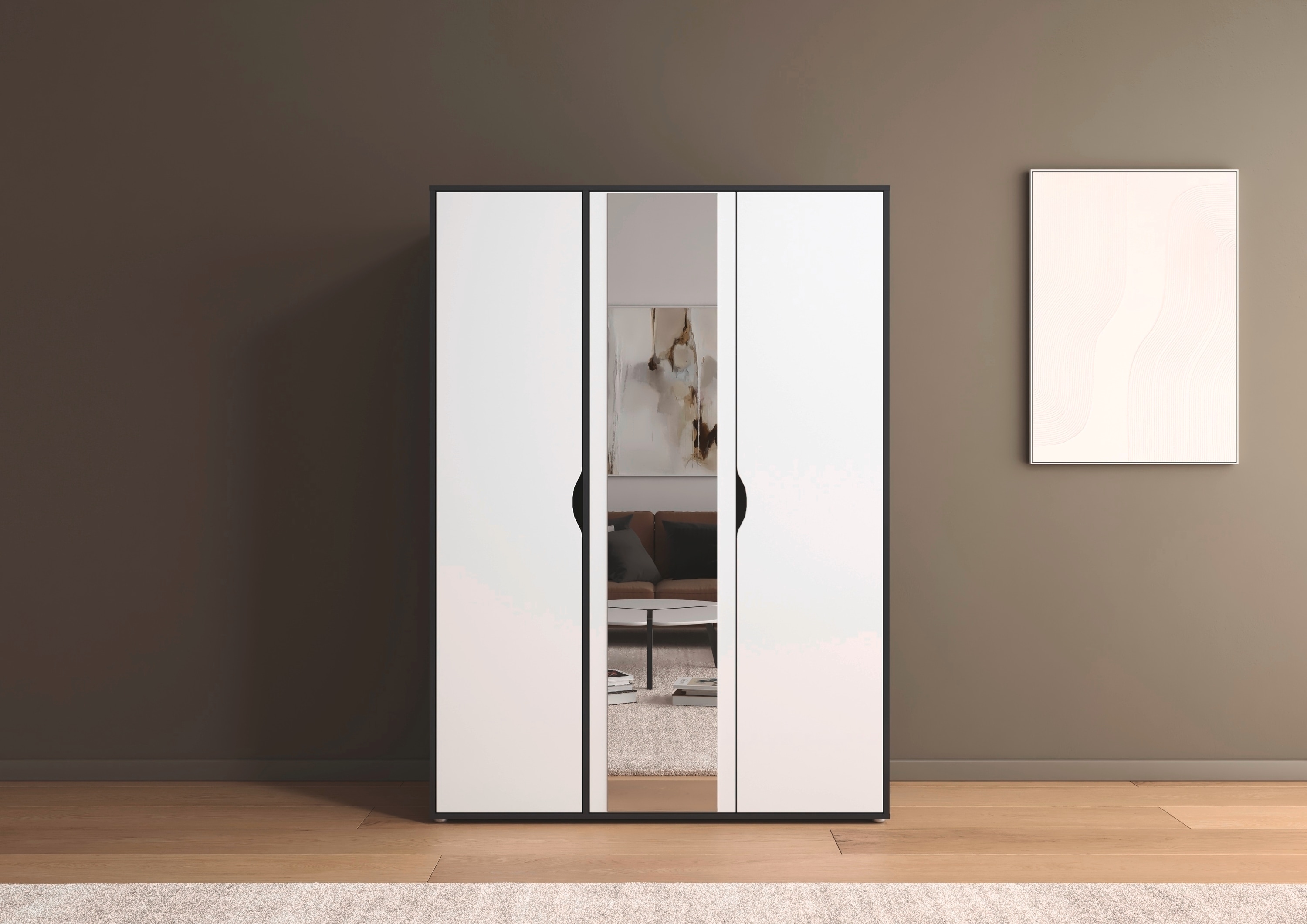 rauch Drehtürenschrank "Kleiderschrank Schrank Garderobe Wäscheschrank NARAI mit Spiegel" in 3 verschiedenen Ausstattungen BASIC/CLASSIC/PREMIUM, Griffausfräsungen für eine grifflose Optik TOPSELLER MADE IN GERMANY