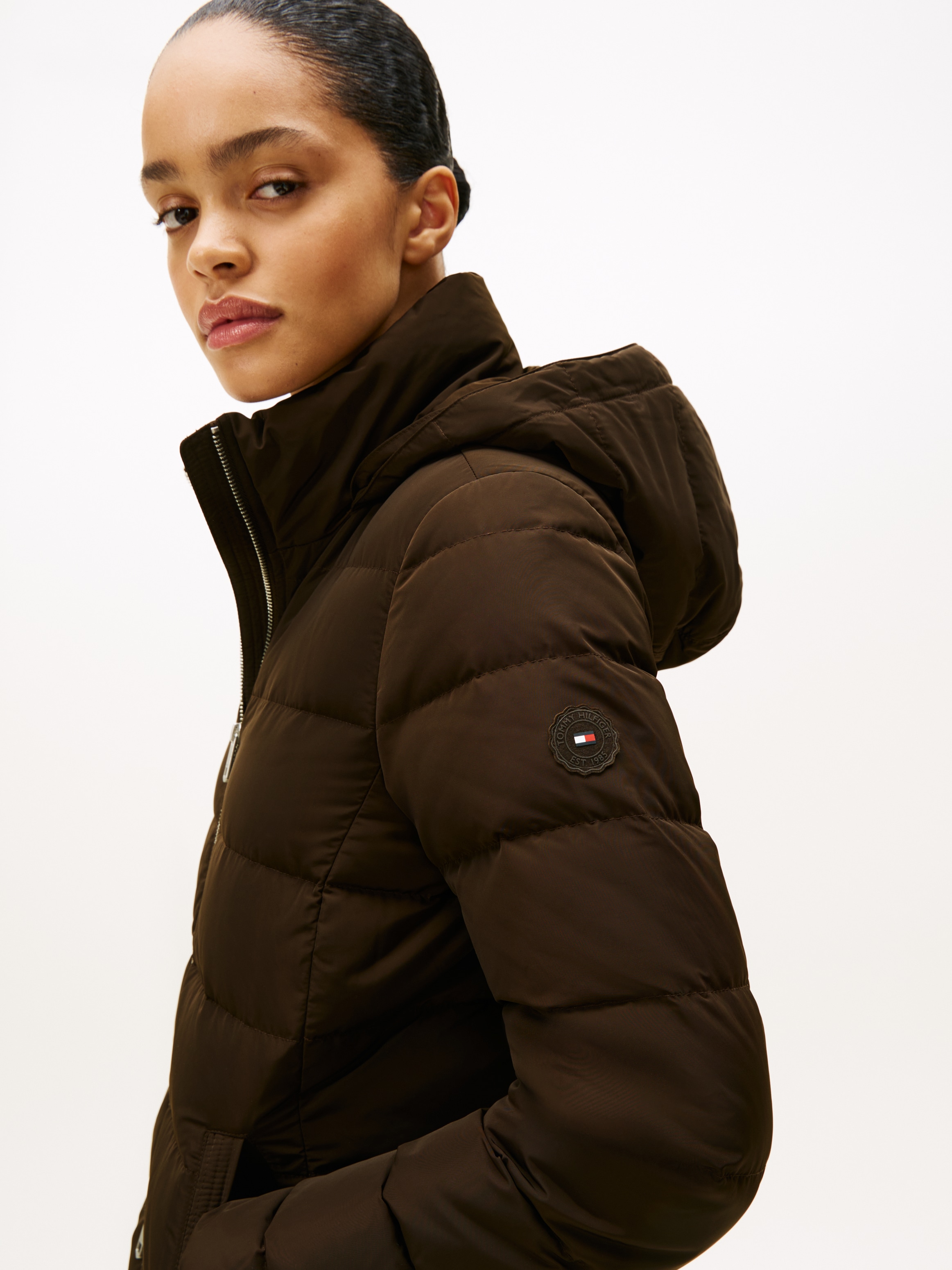 Tommy Hilfiger Steppmantel "MW DOWN SLIM COAT WITH FUR" mit Fellimitat günstig online kaufen