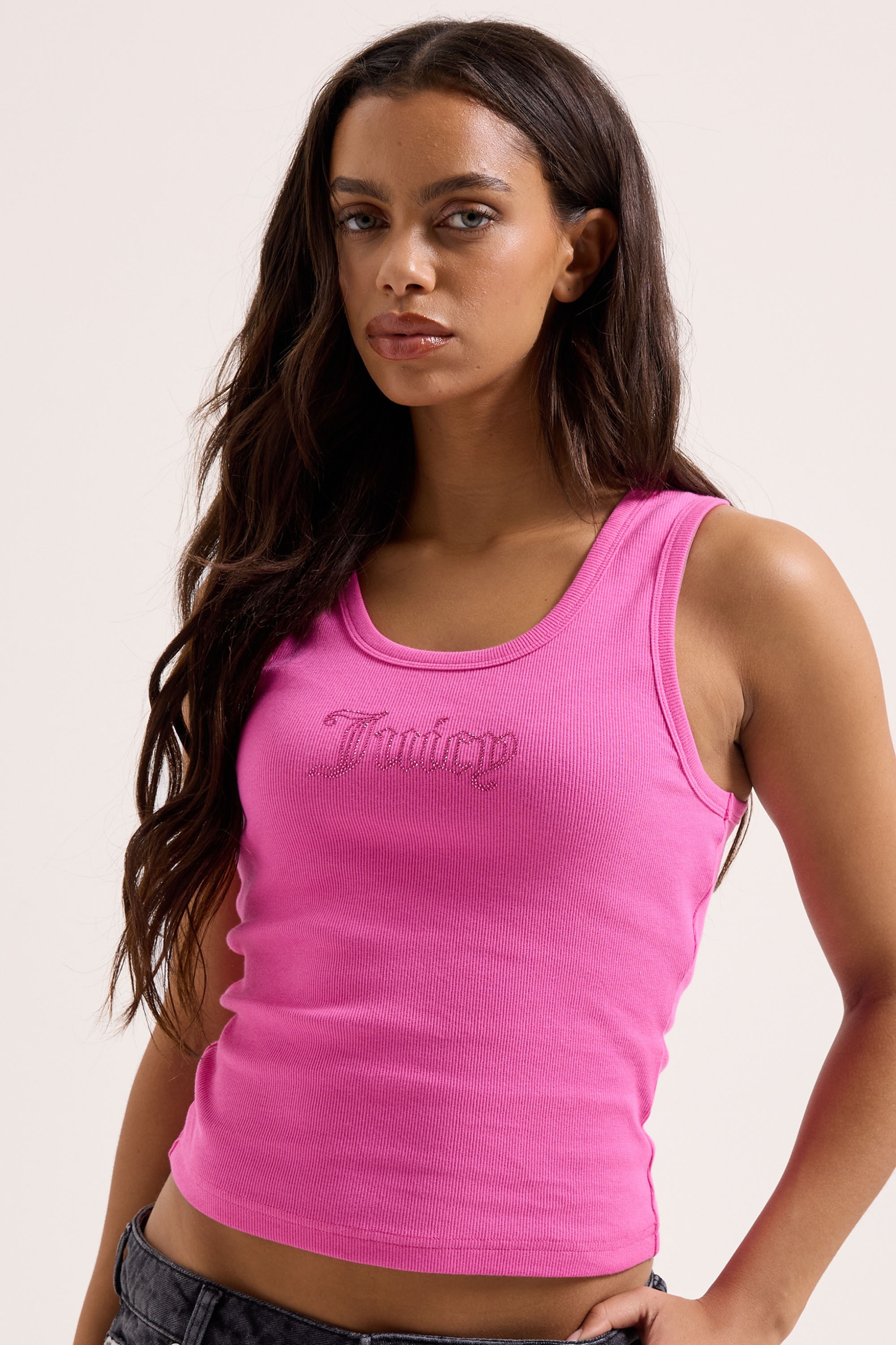Juicy Couture T-Shirt »THIN STRAP RACER VEST Damen« T-Shirt Damen, Schriftzug, Sportshirt, Trägertop, mit Glitzer, Sale