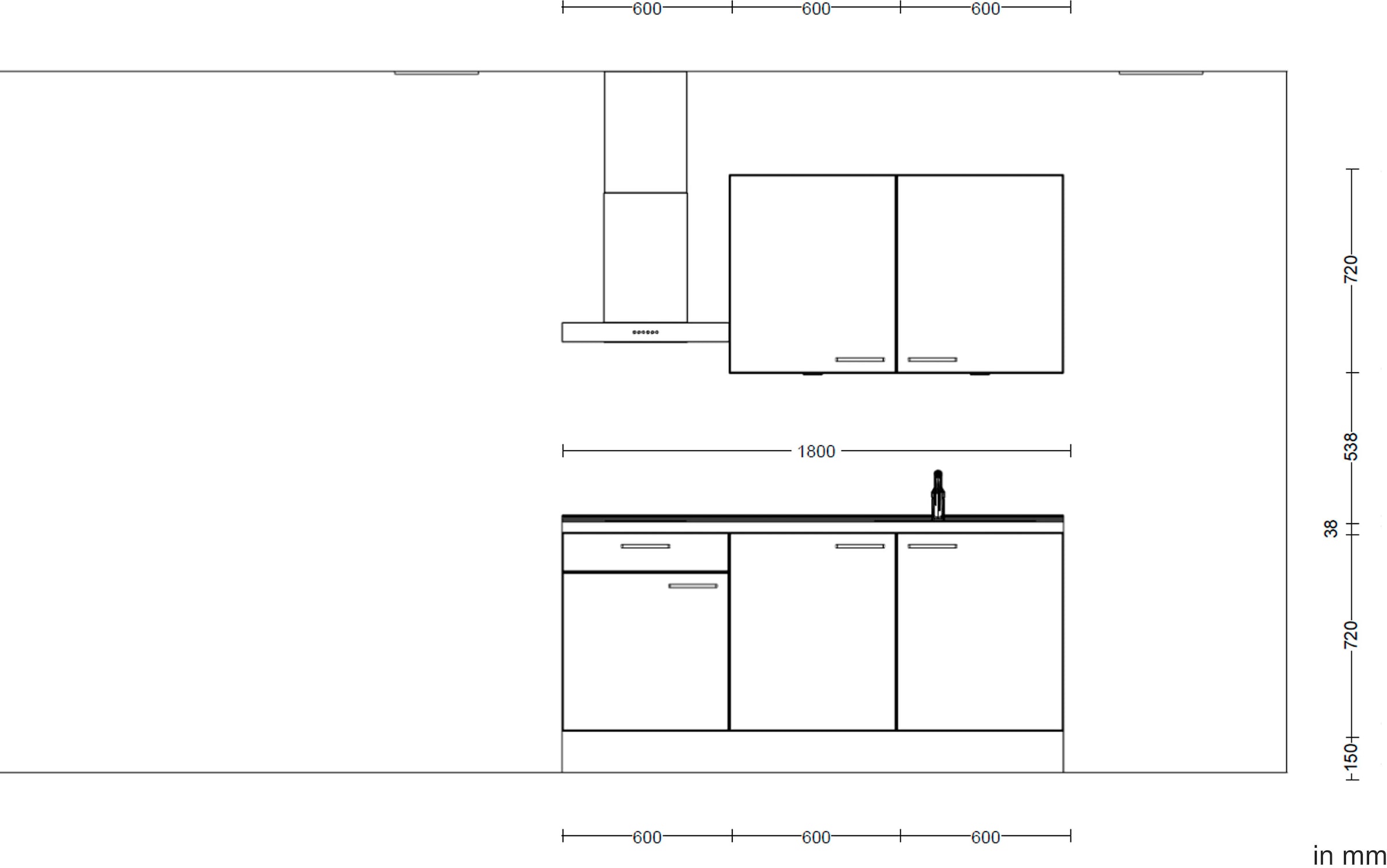 nobilia® Küchenzeile »"Structura I"«, vormontiert, Ausrichtung wählbar, Breite 180 cm, wahlw. mit E-Geräten