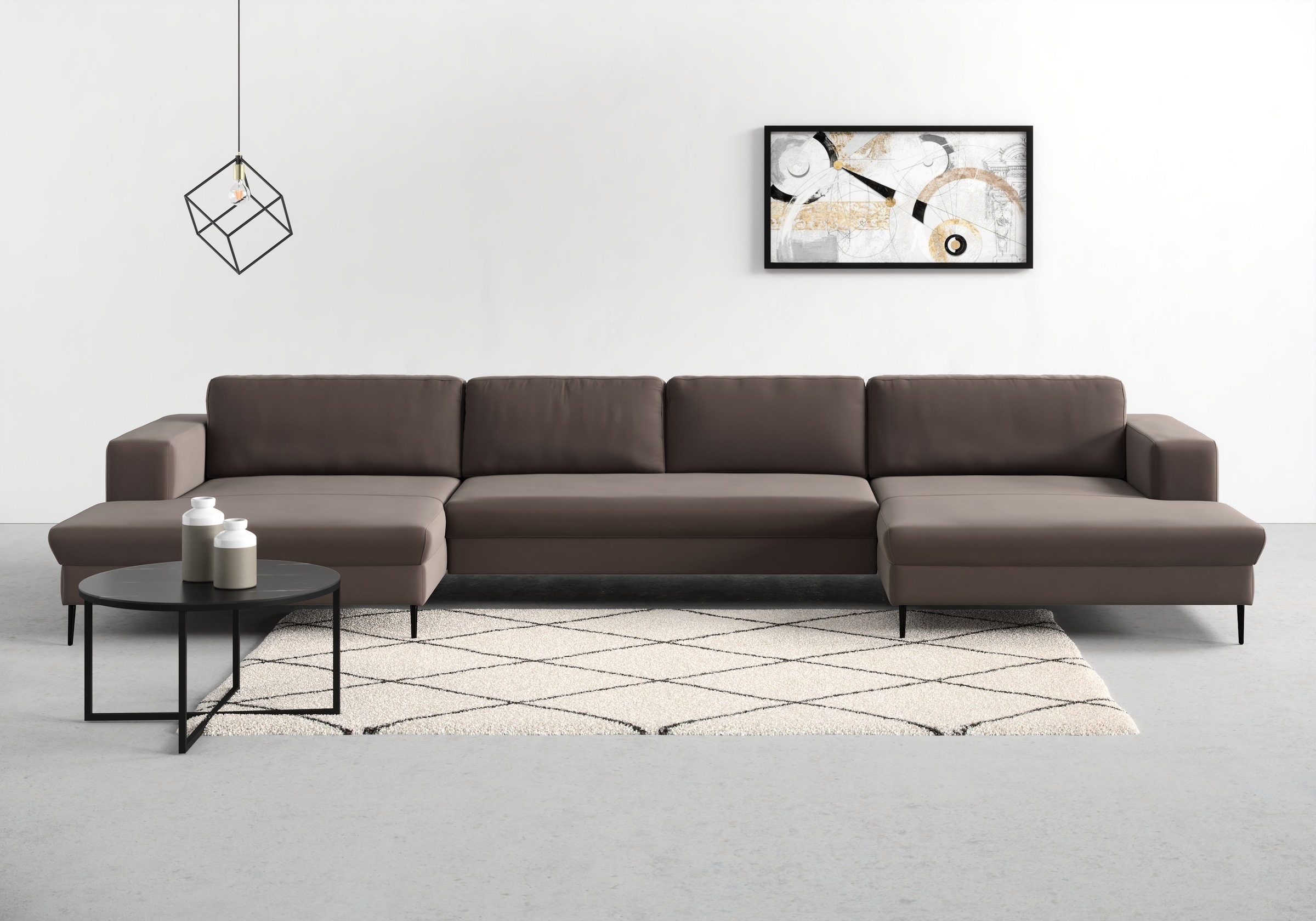 DOMO collection "Modica U-Form aktuelles, kubisches Design mit 2 Recamieren, viel Platz" XXL, auch in Cord, Fußhöhe passend für gängige Saugroboter