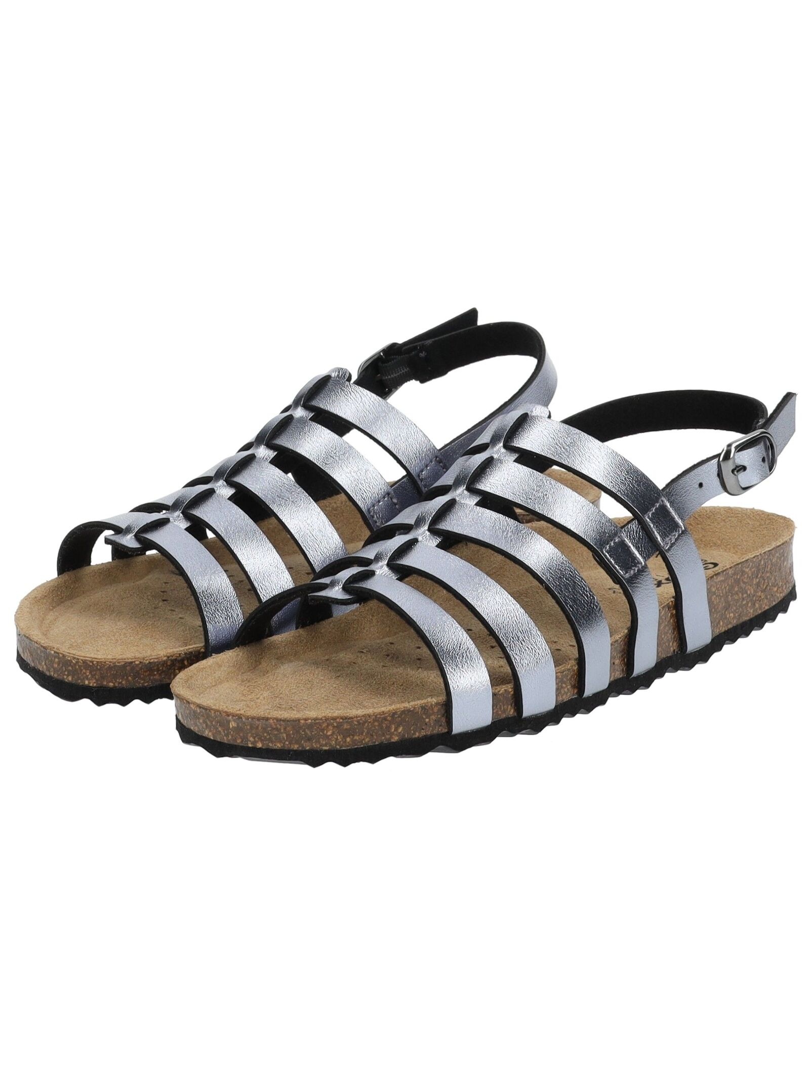 Schaftsandalette GEOX "Geox Sandalen Lederimitat", Damen, Gr. 38, grau (metallic anthrazit), Lederimitat, Schuhe 3
