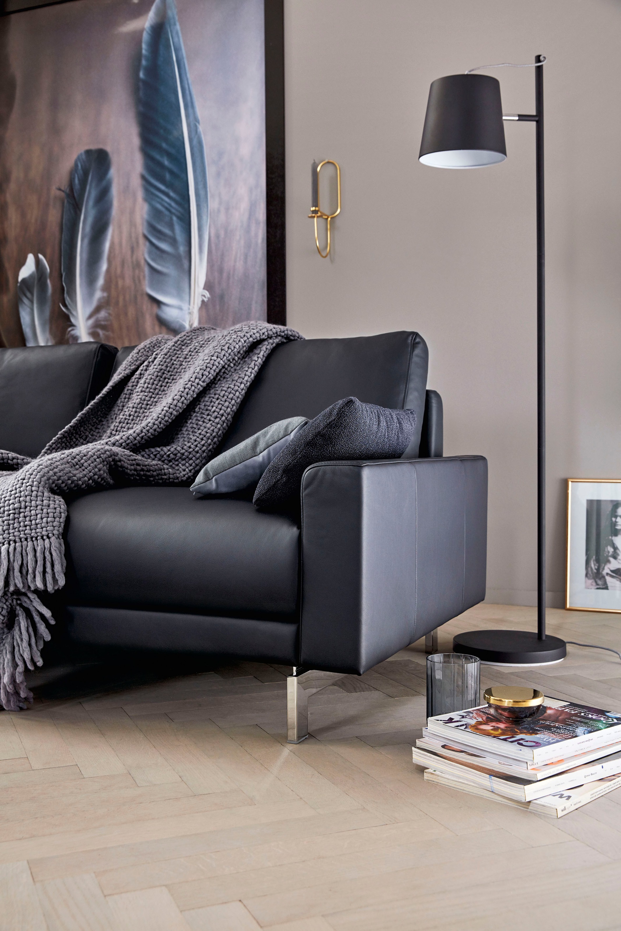 hülsta sofa 3-Sitzer »hs.450«, Armlehne niedrig, Fuß chromfarben glänzend, Breite 204 cm