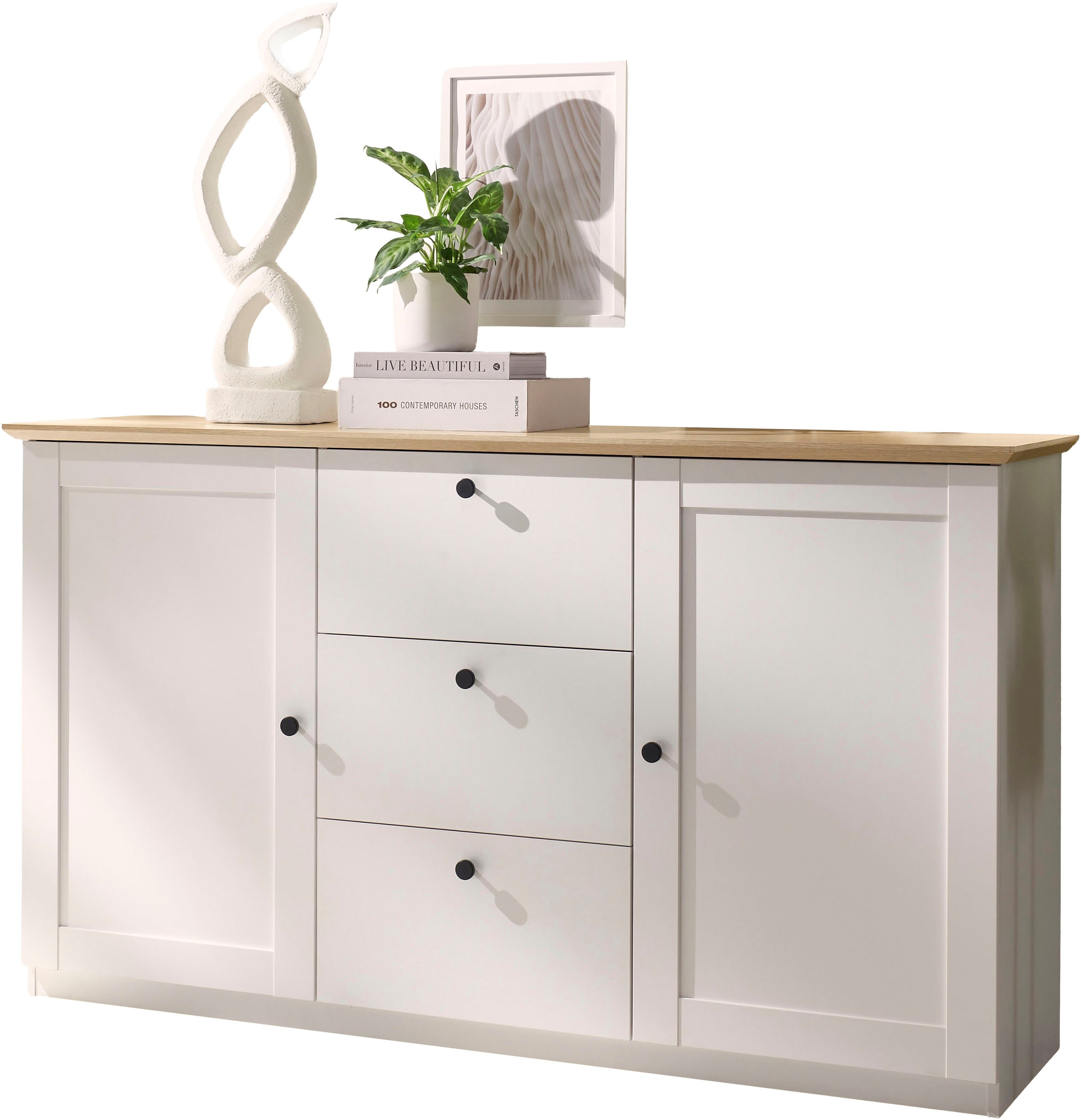 OTTO home Sideboard »Brest, Schrank im Landhausstil, Kommode, zeitloses Stauraumelement« schwarze Metallgriffe, ausreichend Stauraum, 164 cm breit