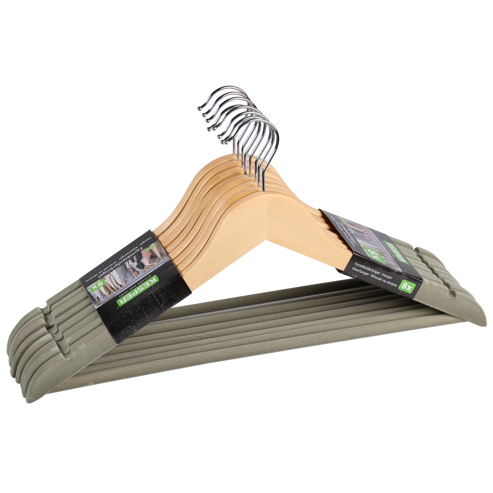 KESPER Kleiderbügel "Formkleiderbügel, 8er Set, FSC", B:44,5cm, beige, Kleiderbügel, mit rutschfestem Hosensteg und praktischen Rockkerben