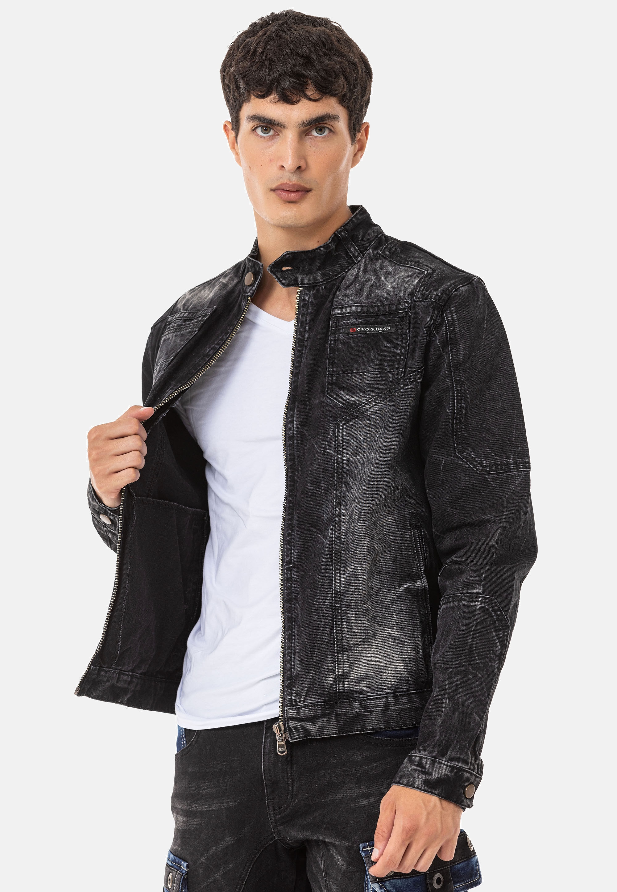 Cipo & Baxx Bikerjacke »CJ299« ohne Kapuze Cooler Used-Look für einen authentischen Vintage-Stil