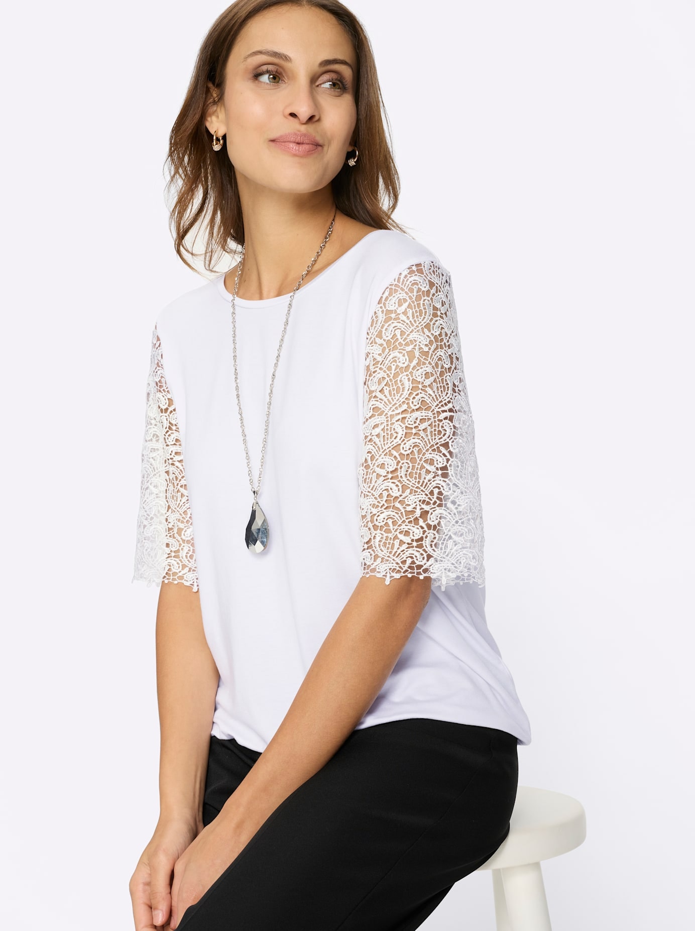 Lady Spitzen-Shirt Weiß 48 5