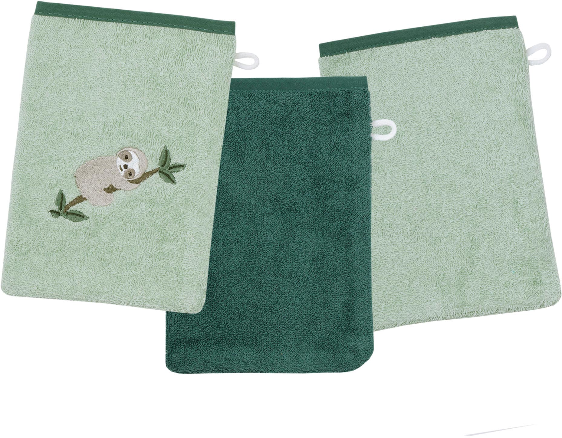 Wörner Waschhandschuh "Faultier Waschhandschuh 3er Set" 1x mit Stickerei Fa günstig online kaufen