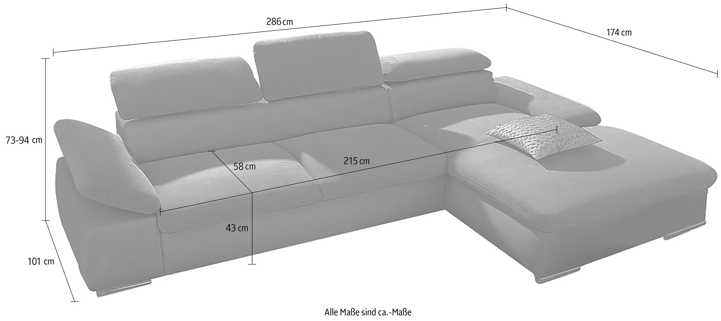sit&more Ecksofa »Valantine L-Form«, inkl. Kopf- und Armteilverstellung, wahlweise mit Bettfunktion