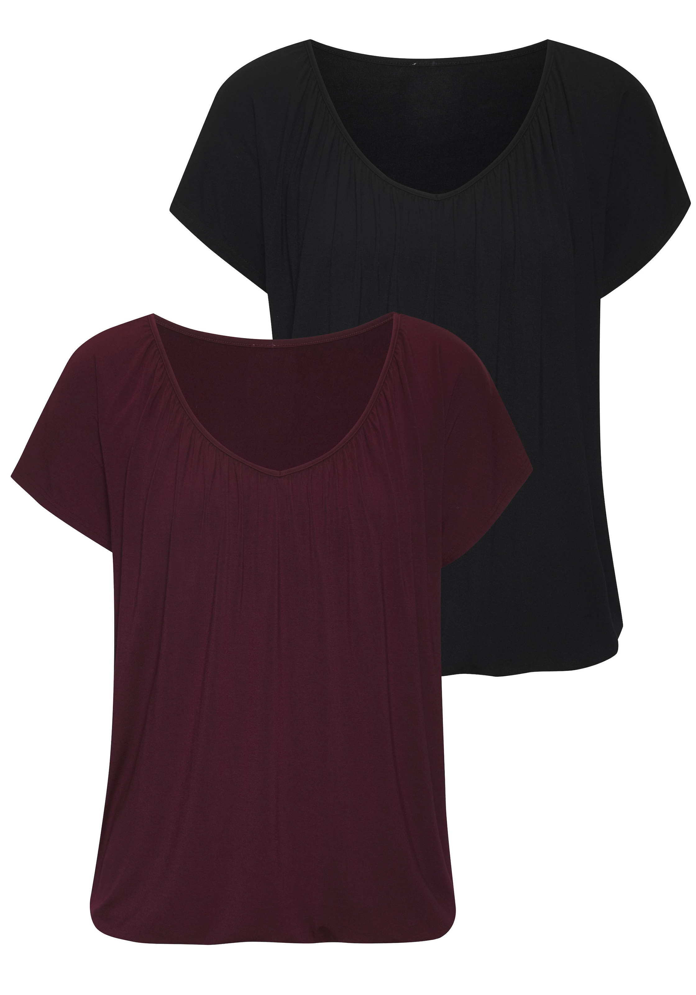 LASCANA Kurzarmshirt Packung, 2 Stk. tlg. mit Gummizug am Bund günstig online kaufen