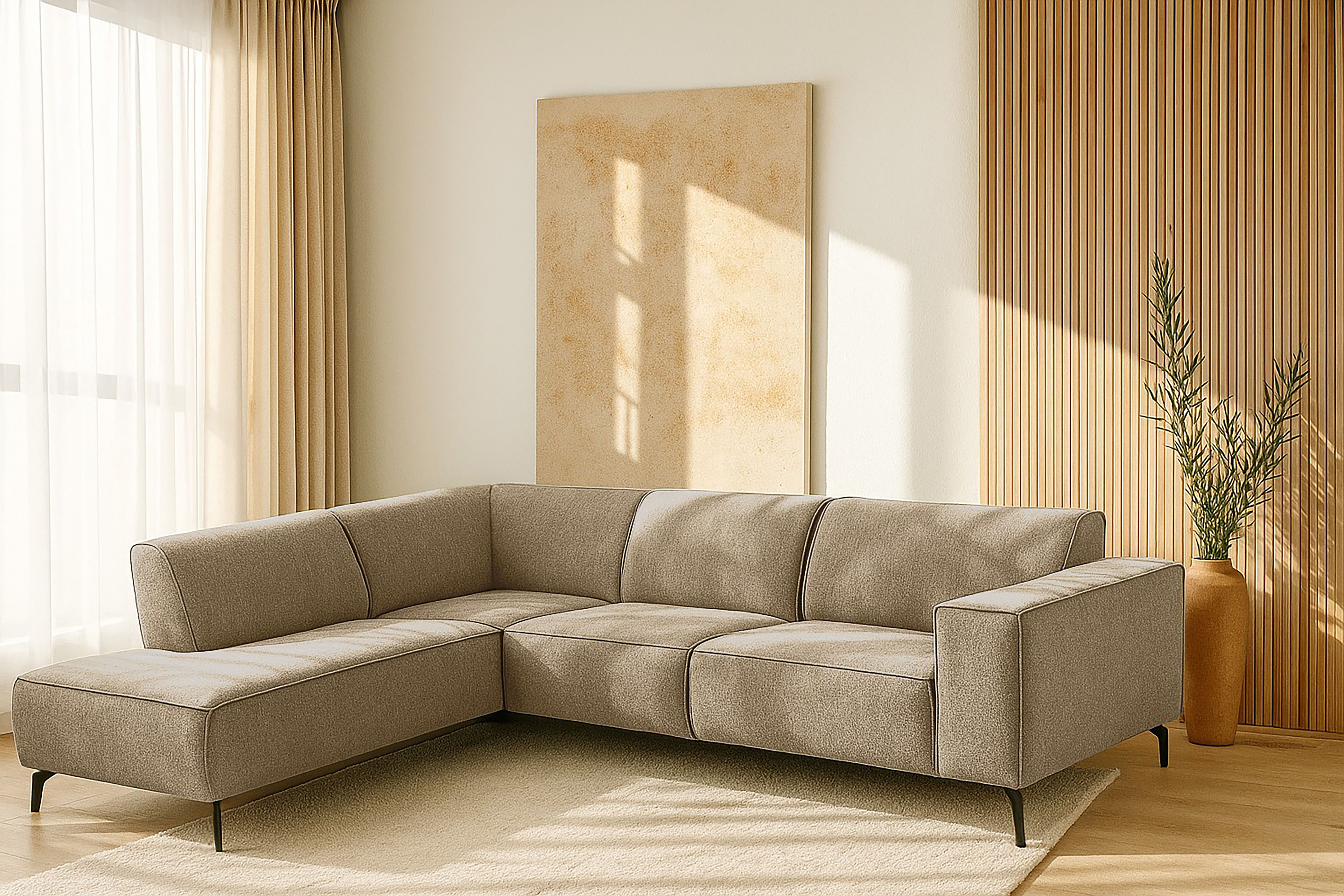 Home affaire Ecksofa "LORCAN mit Metallfüßen, Breite 275 cm, weiches Sitzgefühl" Metallfüße, Lederoptik, Struktur, Bouclé
