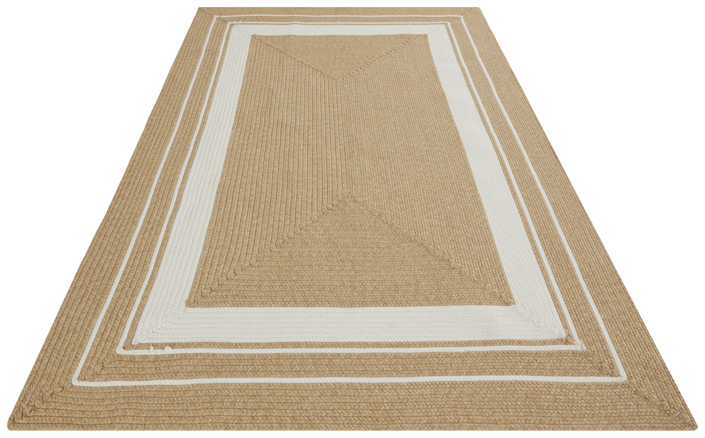 THE RUGS Indoor Outdoor Trenzado Rug Polypropylene Bordered Plain Design in Beige | Size: 120cm x 170cm