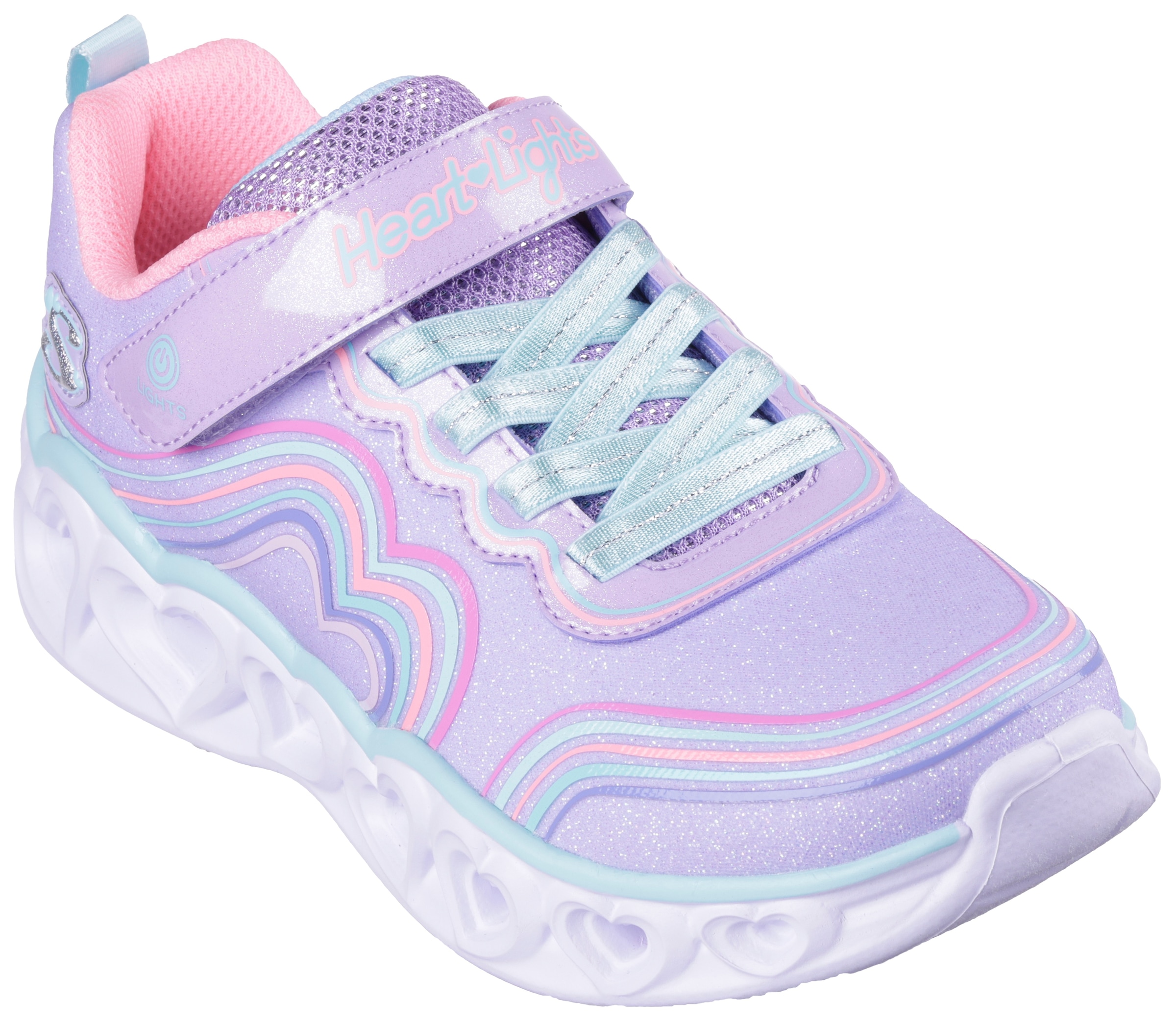 Skechers Kids Sneaker »HEART LIGHTS«, Freizeitschuh, Klettschuh, Blinkschuh mit buntem Regenbogen Stitching