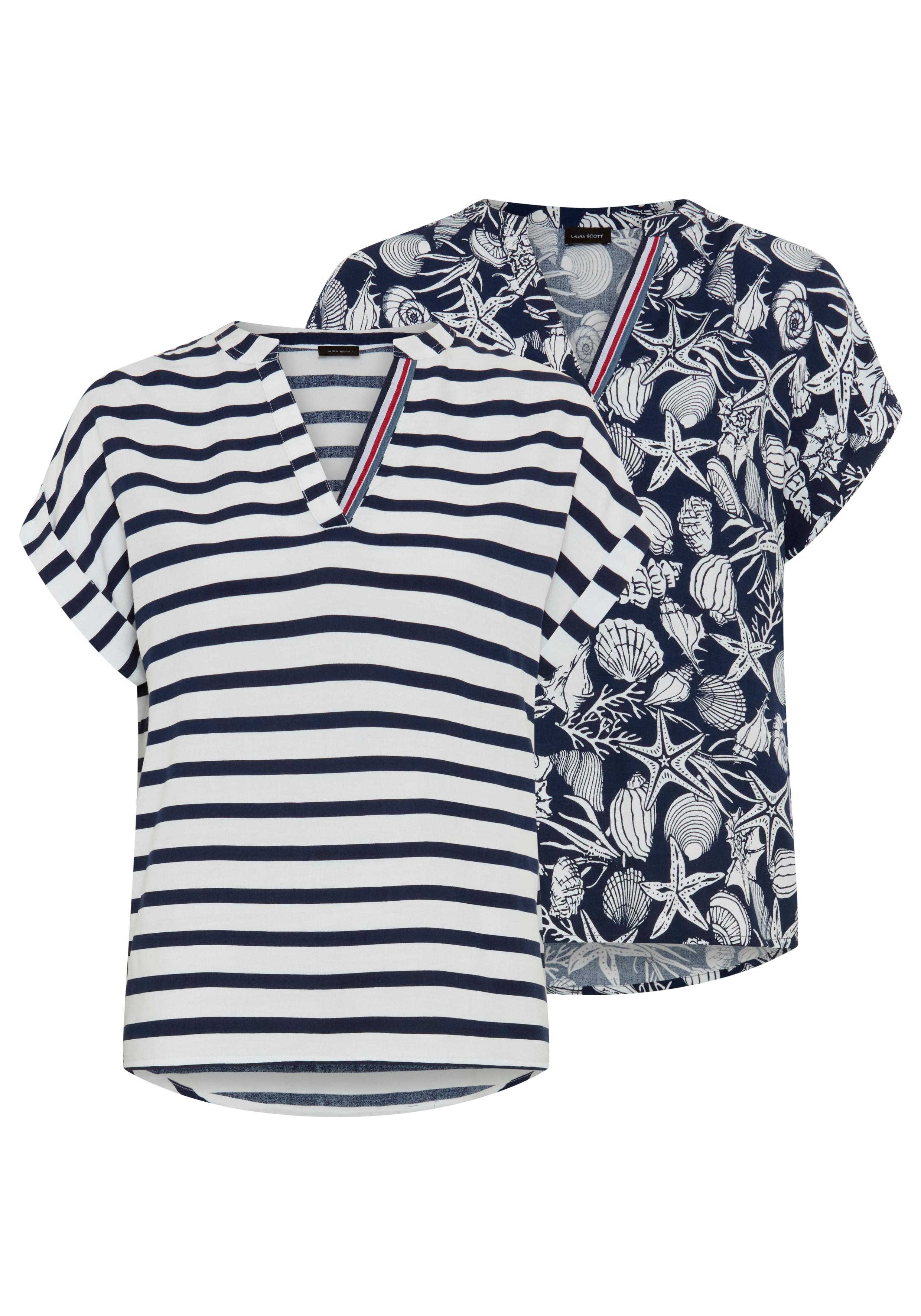 Laura Scott Druckbluse Packung, 2er-Pack, bedruckte Bluse, aus Viskose, feminin im Stil