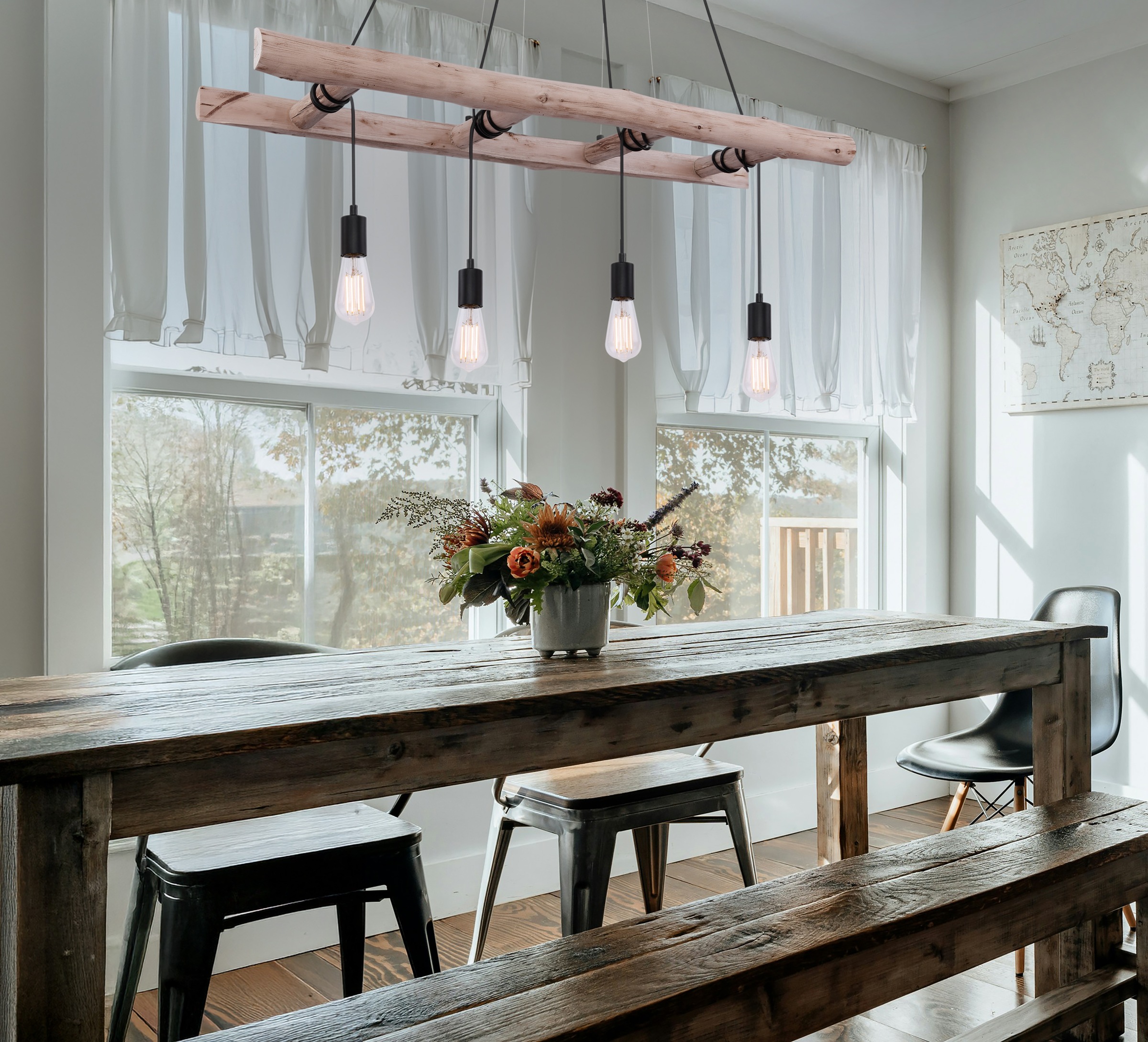 GLOBO LIGHTING Hängeleuchte »IRMGARD« E27 1 Stk. Hängeleuchte Holz/Schwarz, höhenkürzbar, E27