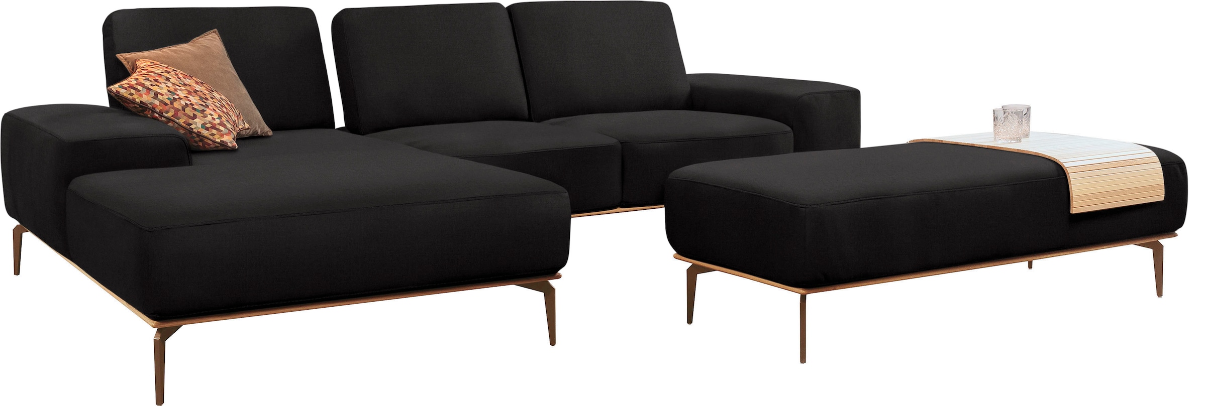 W.SCHILLIG Ecksofa »run, Designsofa mit tollem Sitzkomfort, bequem, L-Form«, mit Holzsockel, Füße in Bronze pulverbeschichtet, Breite 279 cm