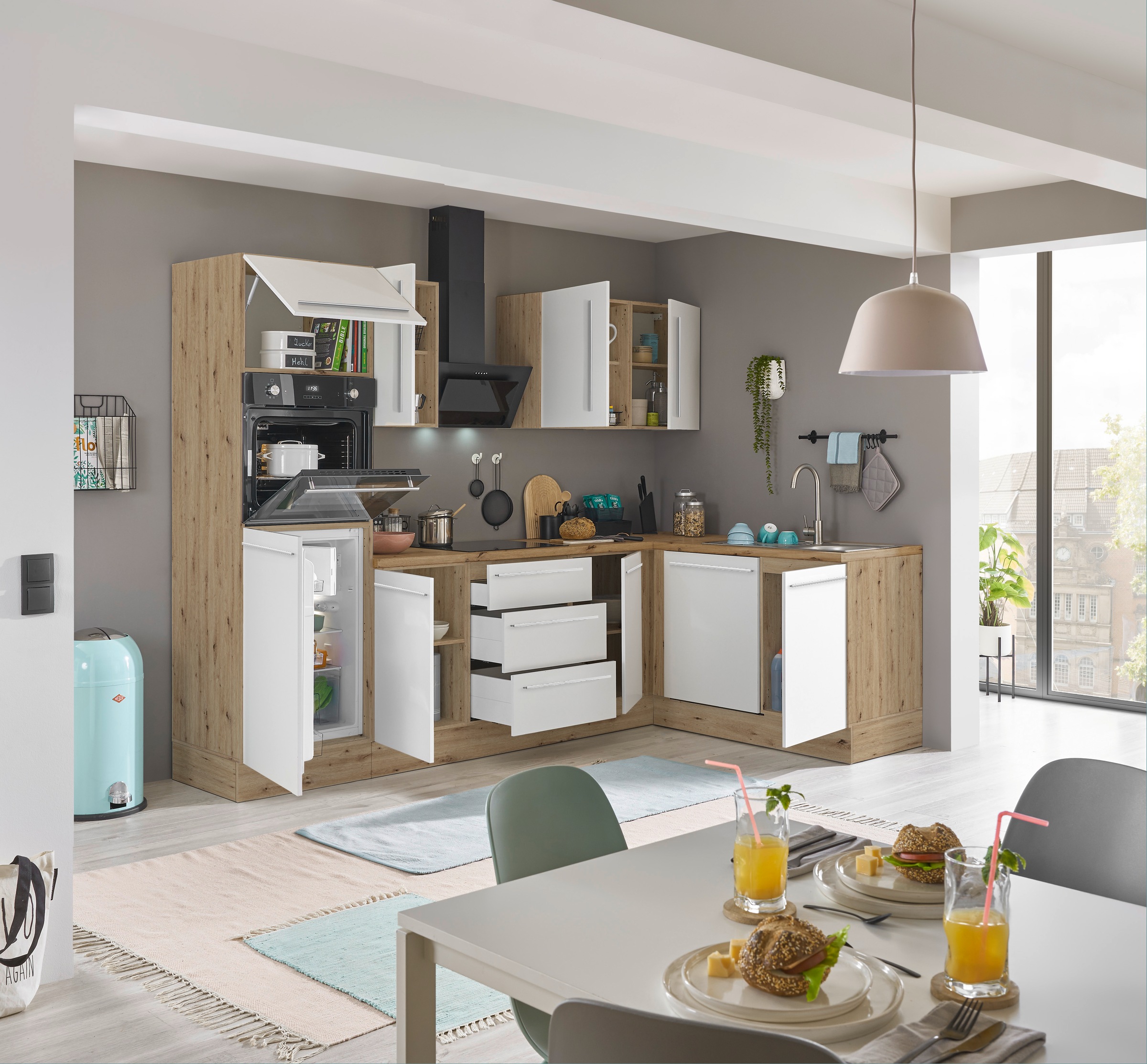 KOCHSTATION Winkelküche »Florida, Stellbreite 280x165 cm«, wahlweise mit E-Geräten, mit Softclose für Türen und Schubkästen