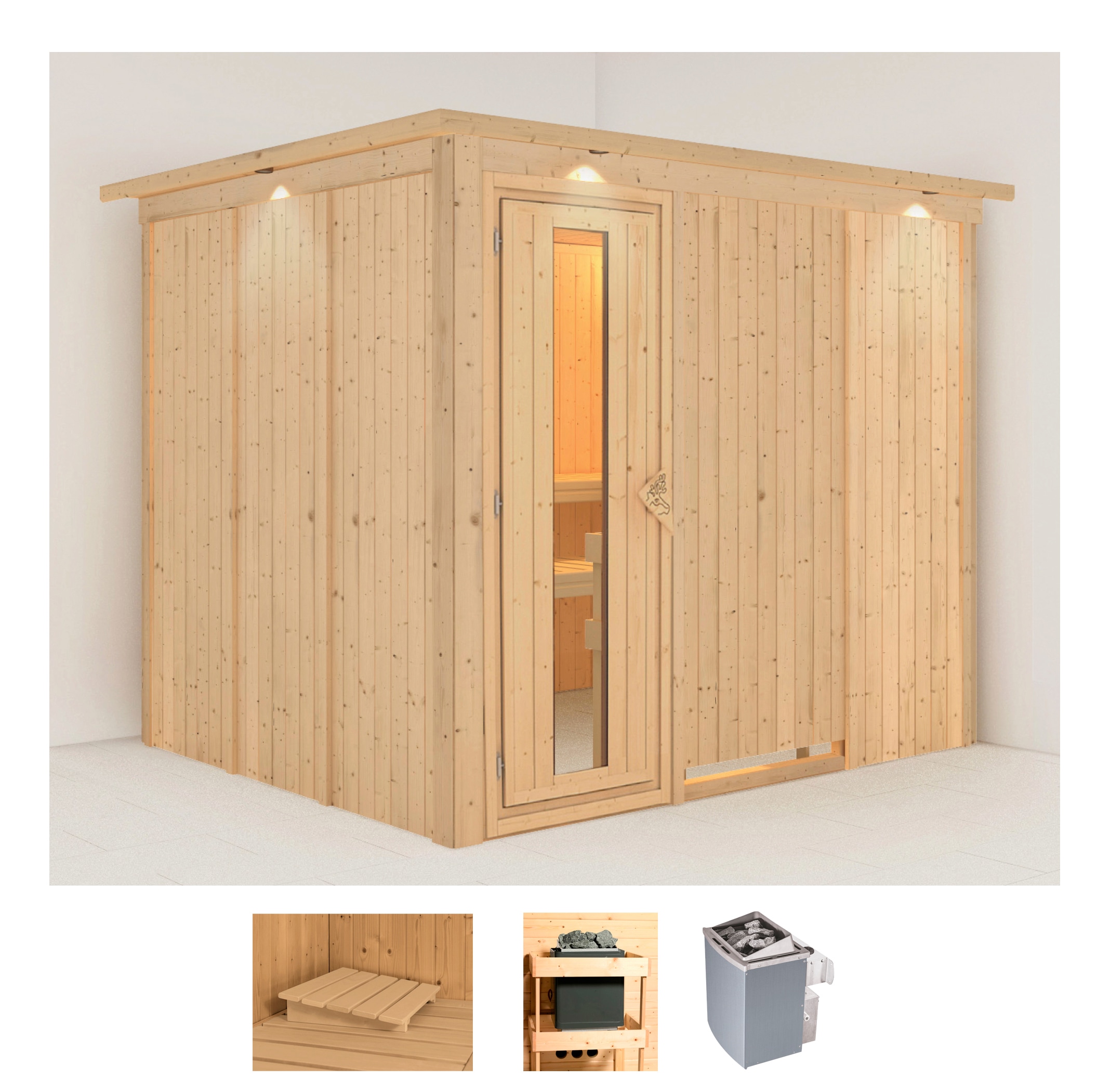 KARIBU Sauna "Gitte", Saunaofen, integrierte Steuerung, 9 kW, beige, Saunen, Ofen 9 kW integr. Strg