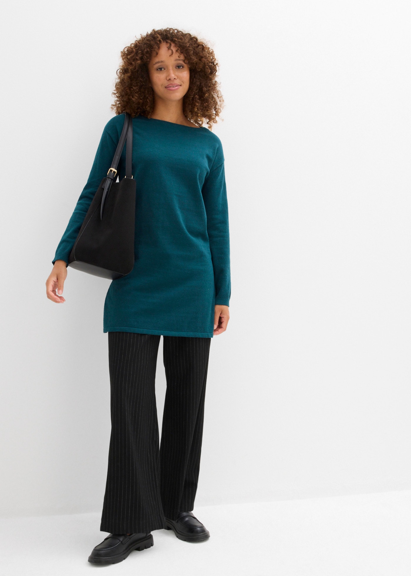 bonprix Longpullover lässig geschnitten, aus Baumwolle, Polyester und Polyamid