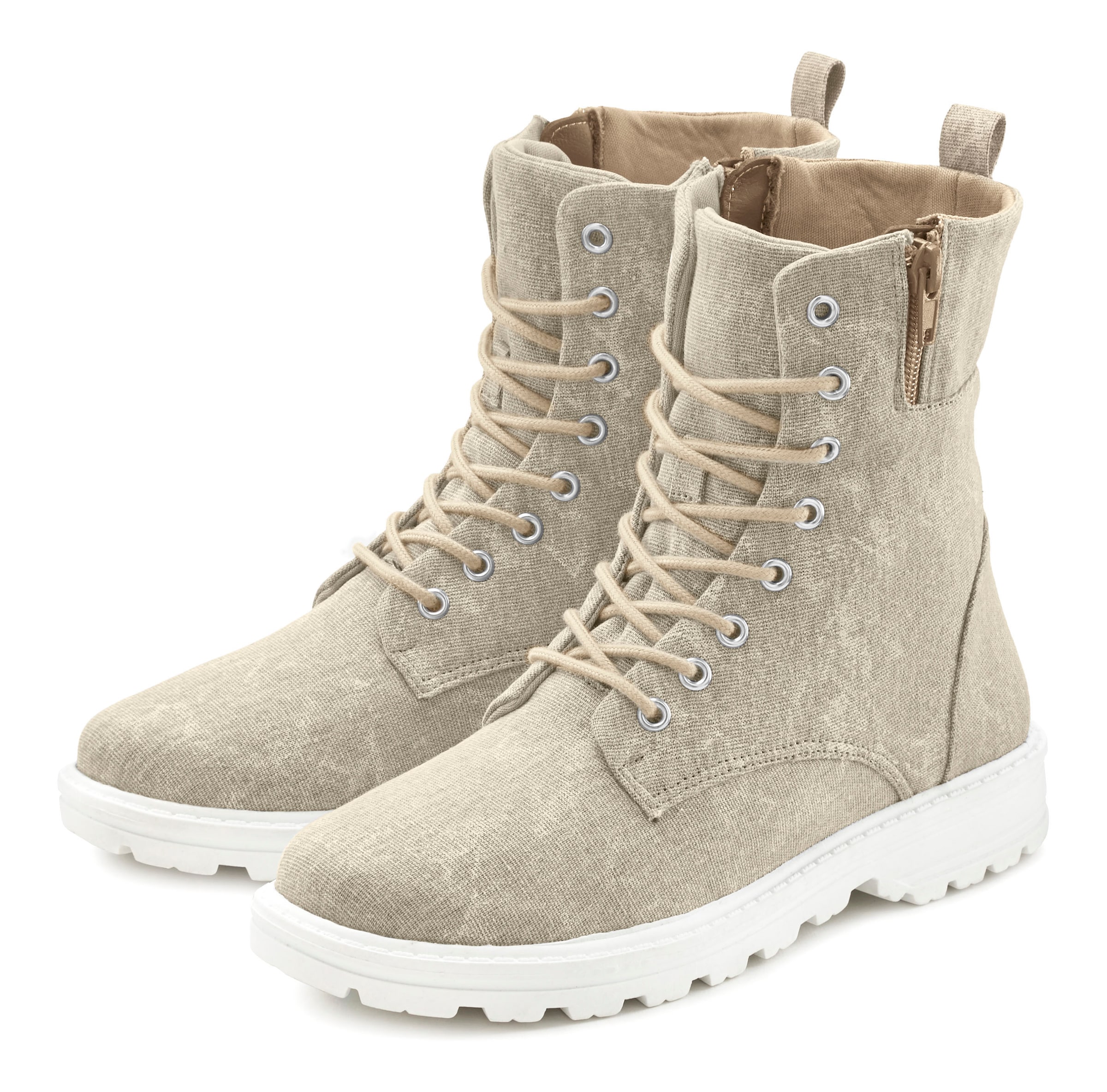 LASCANA Stiefelette zum Schnüren in modischer Combat Optik mit Reißverschluss VEGAN