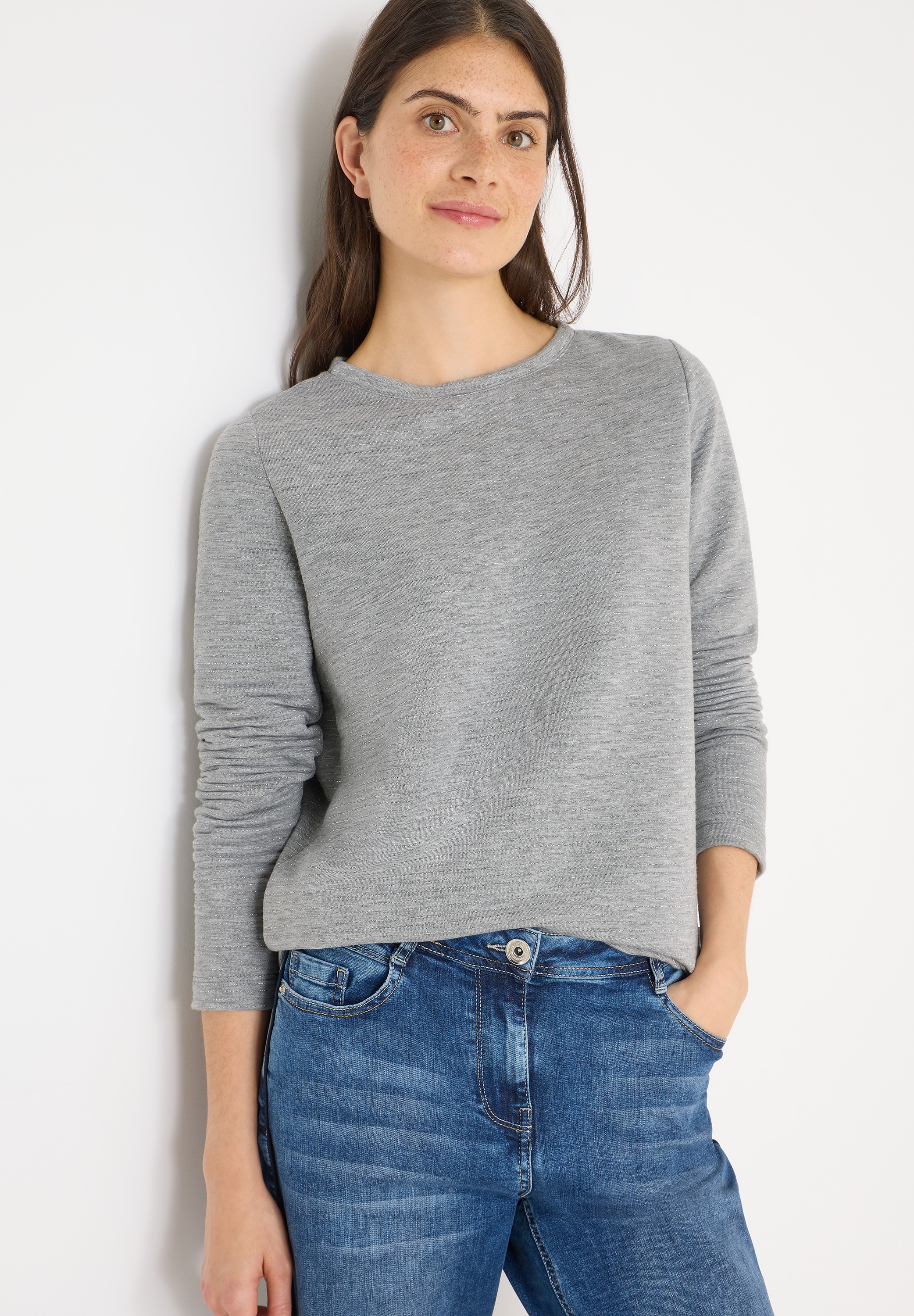 Cecil Langarmshirt im Melange-Look und mit Glitzer-Details günstig online kaufen