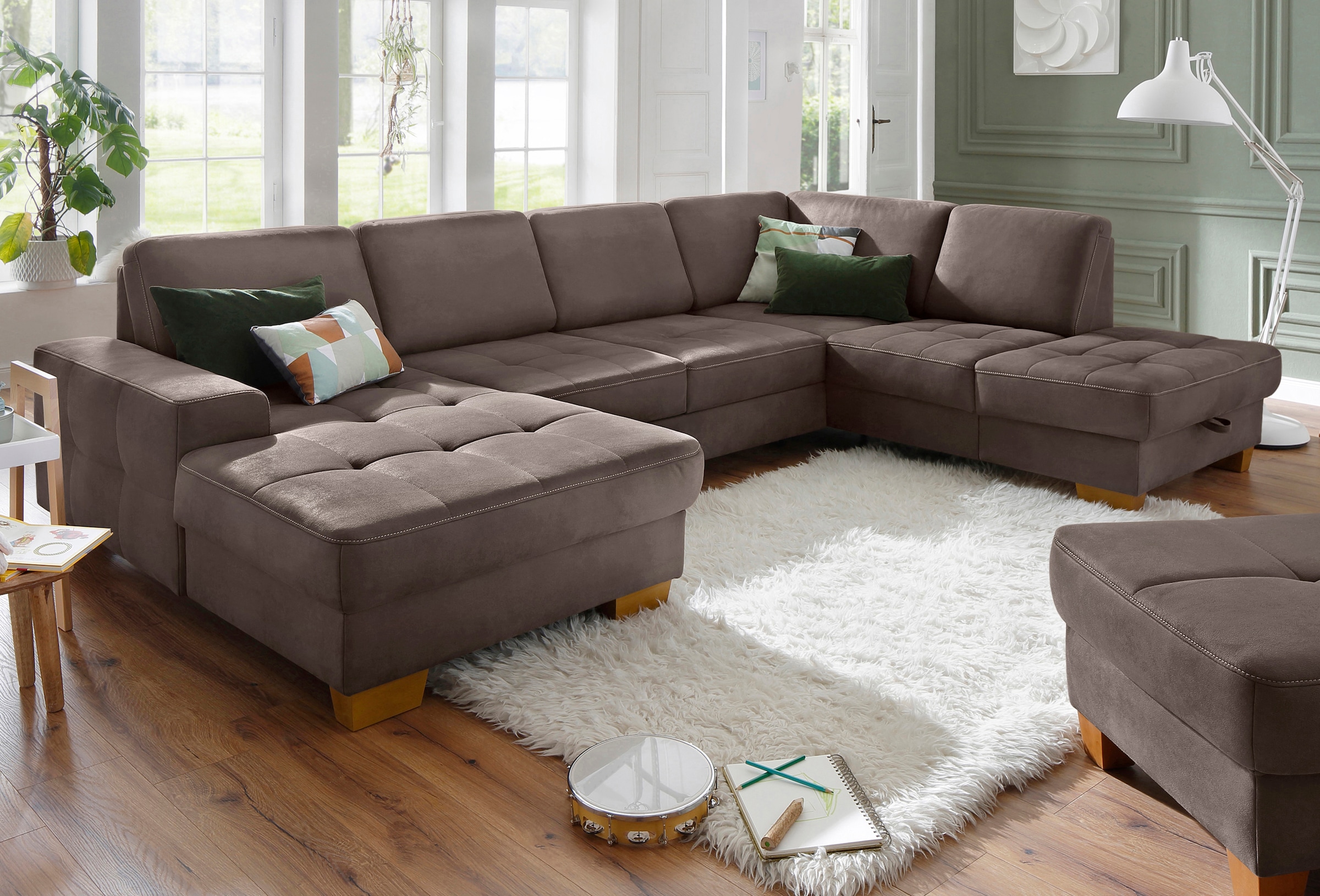 OTTO home Wohnlandschaft "Puccini U-Form" mit Federkern, Sitztiefenverstellung, Kontrastnaht