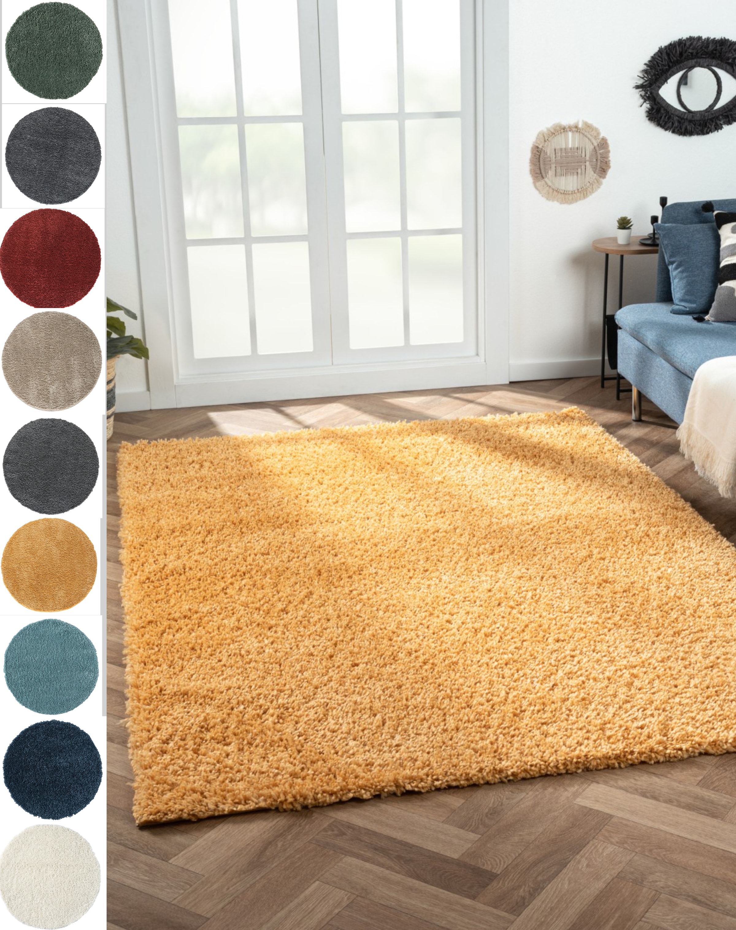 Hochflor-Teppich "My Shaggy", gold (goldgelb), B:70cm H:37mm L:140cm, Polypropylen (PP), MYFLAIR MÖBEL & ACCESSOIRES, Teppiche, Shaggy, Uni-Farben, leicht glänzend, Microfaser, extra flauschig