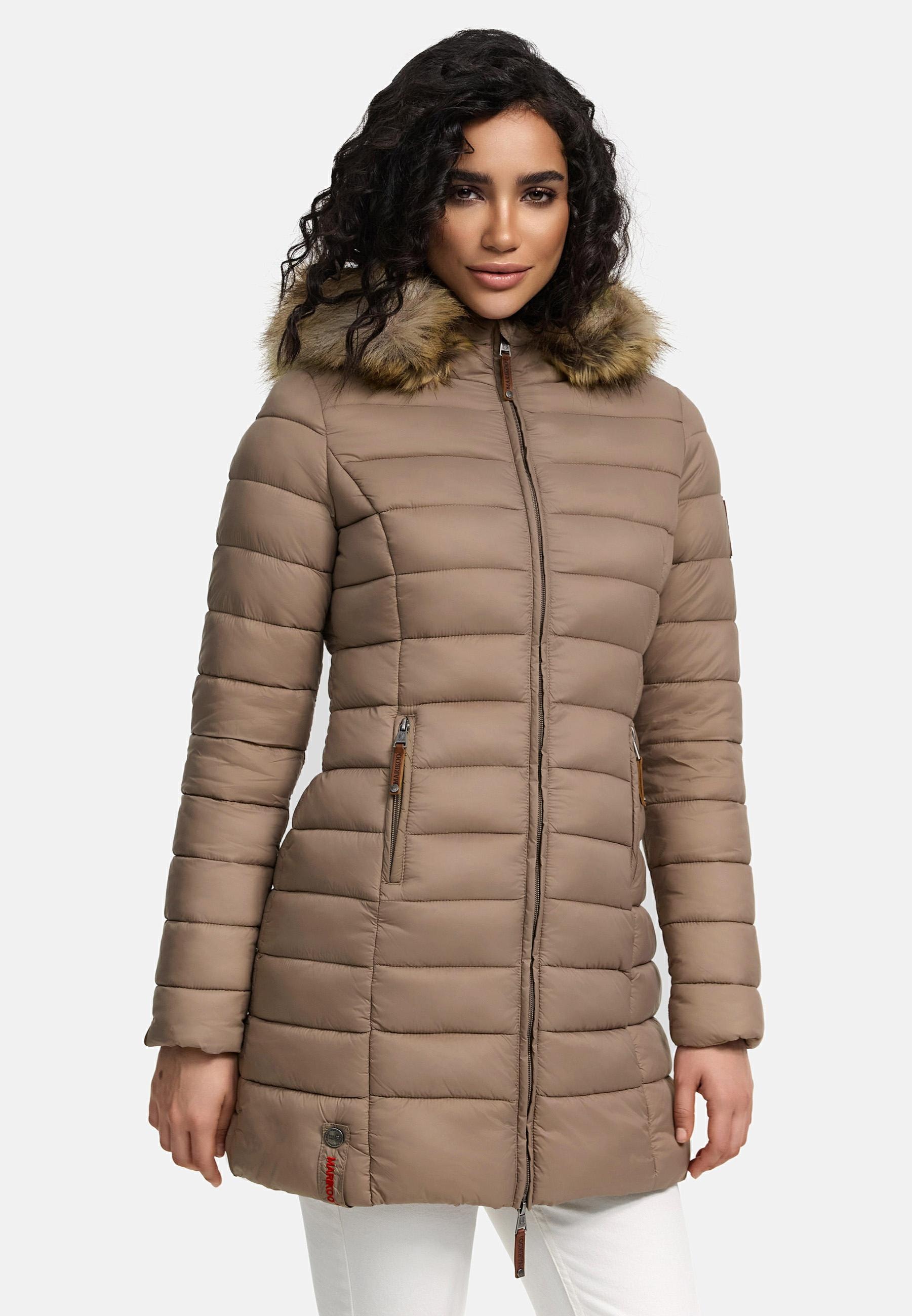 Marikoo Steppmantel »Rose-Stepp«, zeitloser Winterparka mit großer Kunstfellkapuze