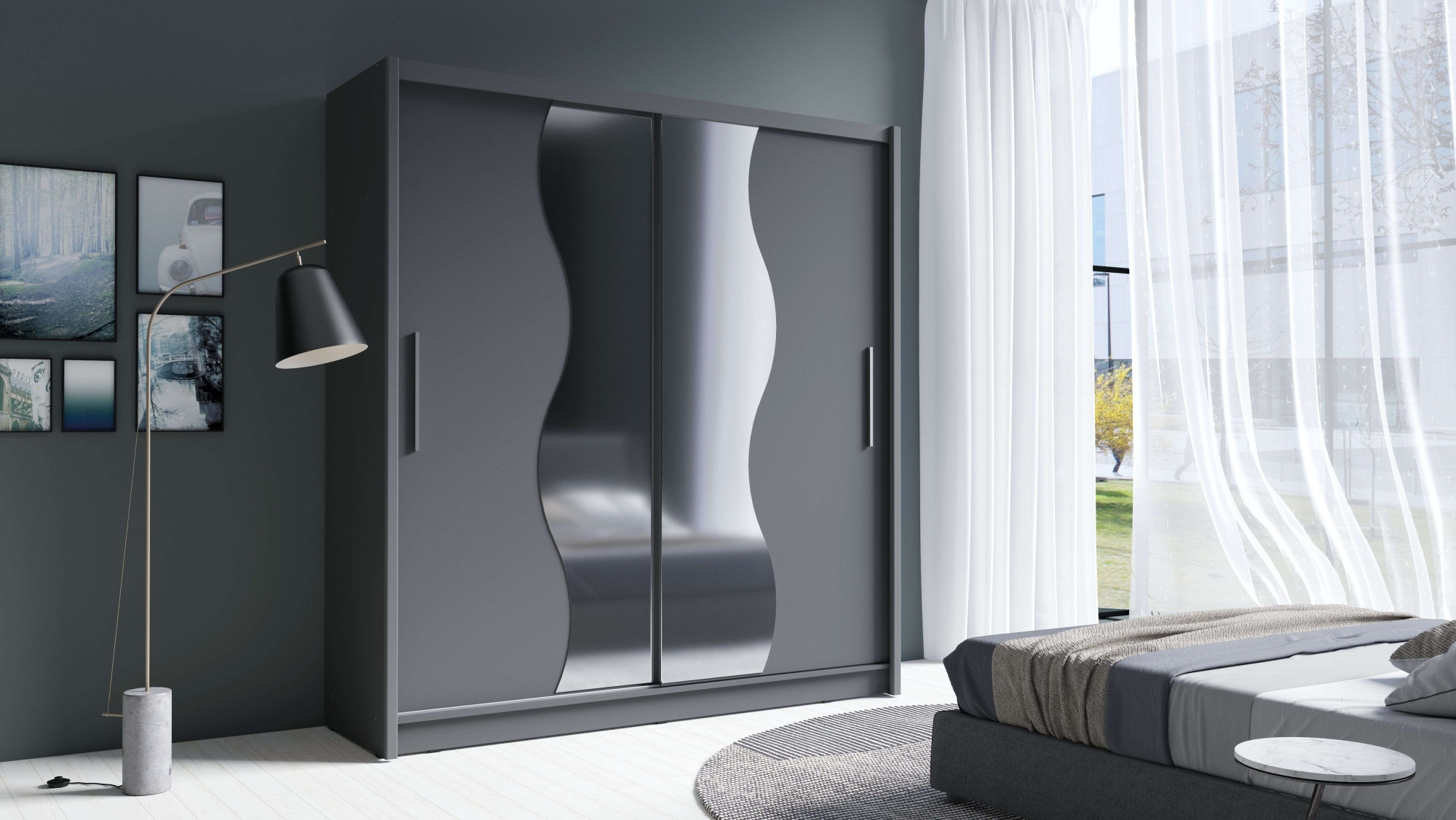 Home affaire Kleiderschrank »JULIETTA Schiebetürenschrank mit 10 Fächer, Kleiderstange und Spiegel« Garderobe mit 2 Schwebetüren und Spiegel, Maße B/T/H: 205/63/215 cm