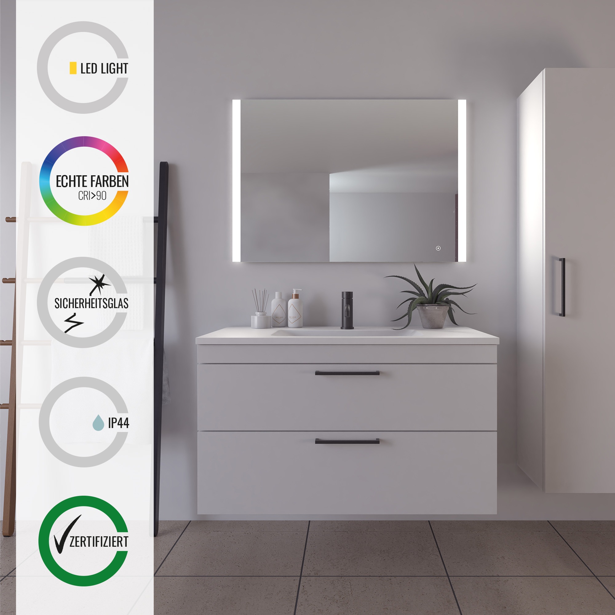 Loevschall Badspiegel "Vega Quadratisch, Badzimmerspiegel mit LED Beleuchtu günstig online kaufen