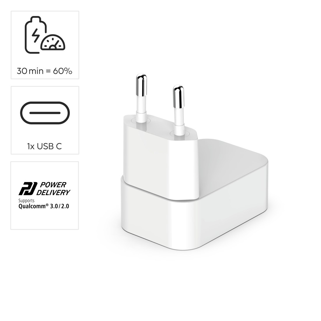 Hama Schnelllade-Gerät »faltbares Mini-Schnellladegerät, 30 Watt, GaN, USB-C, weiß« 1xUSB-C, Power Delivery, Fast Charge, GaN-Technologie, Eurostecker